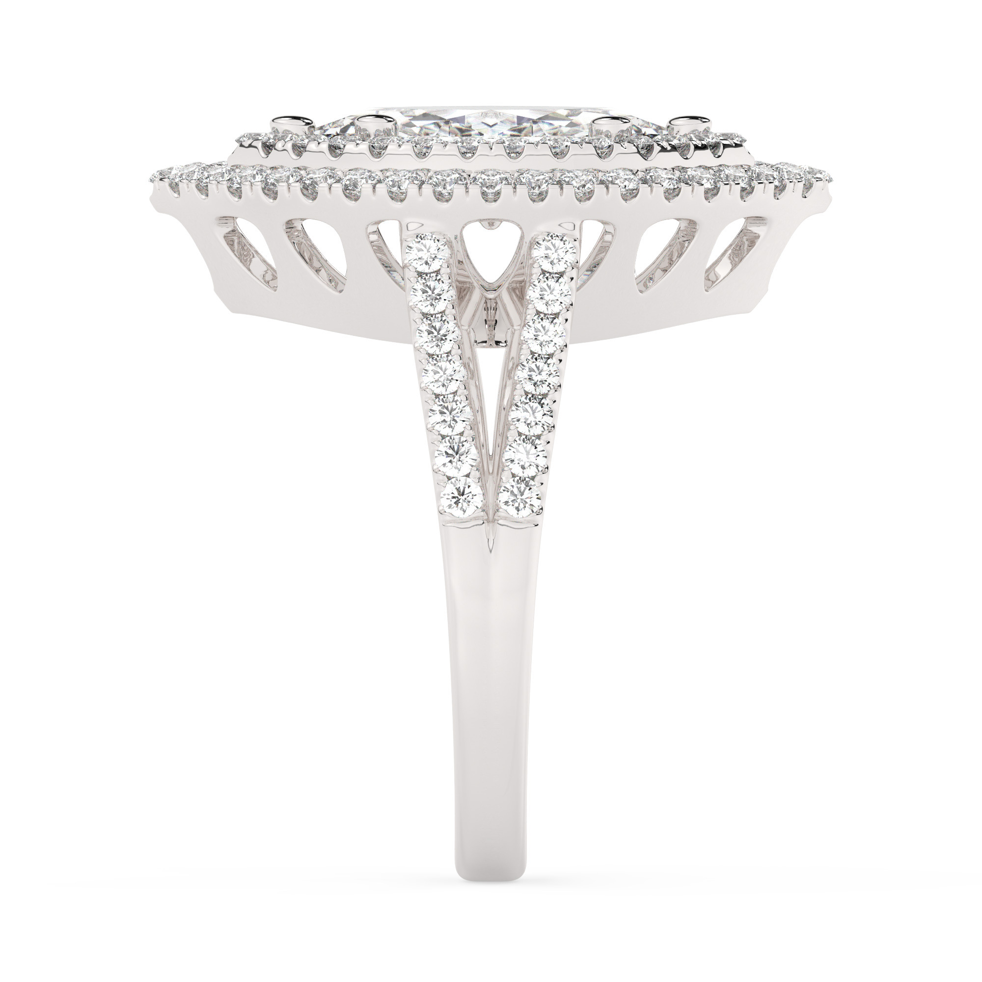 טבעת אירוסין היילו דגם 50025 כסף מצופה זהב לבן במרכז יהלום מעבדה 0.50 קראט בחיתוך מרקיזה עם תעודה גמולוגית מסביב ובצדדים יהלומי מעבדה במשקל כולל של 0.62 קראט בחיתוך עגול – תמונה 4