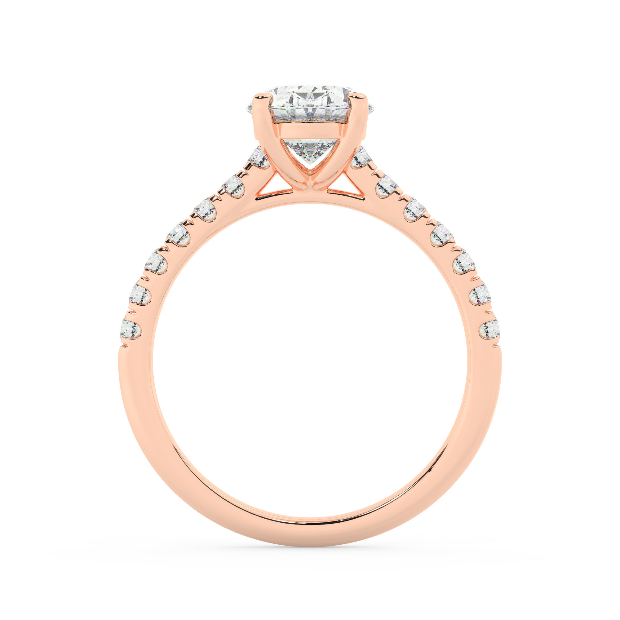 טבעת אירוסין סוליטר ויהלומים בצדדים דגם 50019 כסף מצופה זהב אדום רוזגולד במרכז יהלום מעבדה 2.50 קראט בחיתוך אובל עם תעודה גמולוגית אירופאית IGI מסביב ובצדדים יהלומי מעבדה במשקל כולל של 0.28 קראט בחיתוך עגול – תמונה 3