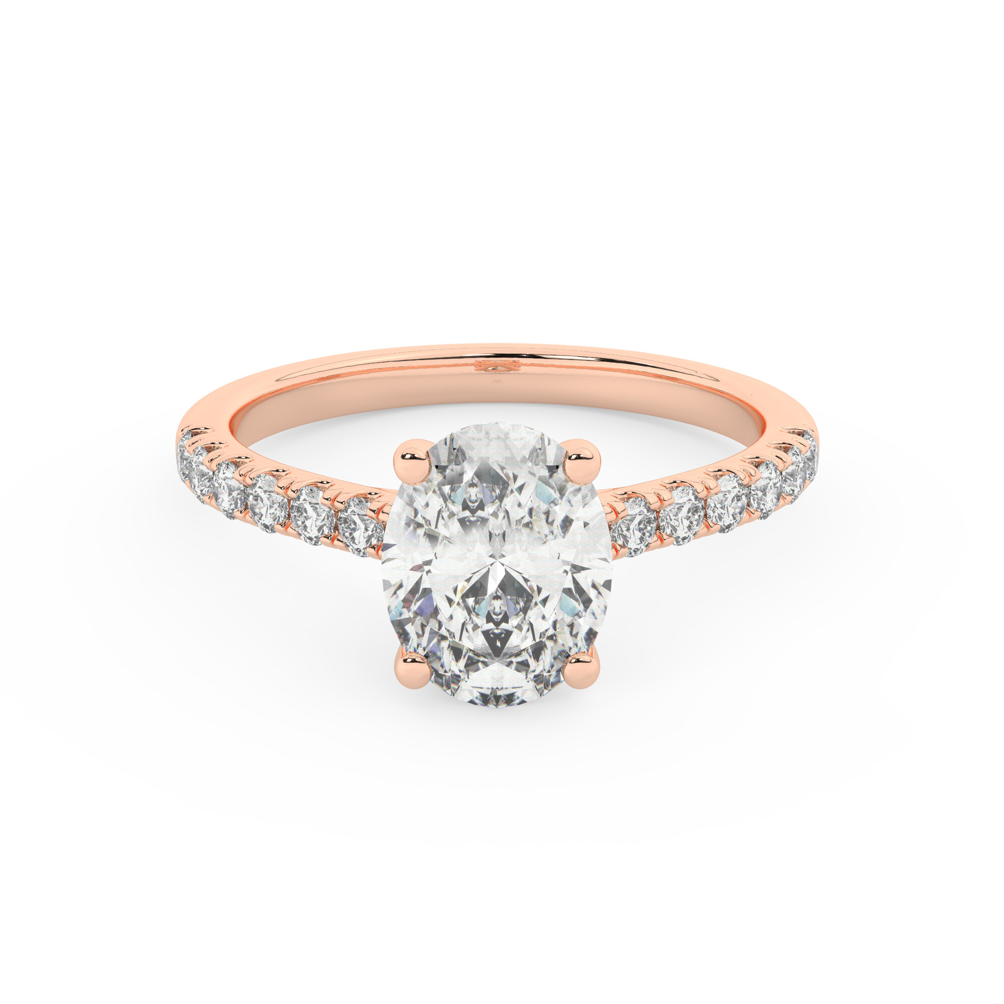 טבעת אירוסין סוליטר ויהלומים בצדדים דגם 50019 כסף מצופה זהב אדום רוזגולד במרכז יהלום מעבדה 2.50 קראט בחיתוך אובל עם תעודה גמולוגית אירופאית IGI מסביב ובצדדים יהלומי מעבדה במשקל כולל של 0.28 קראט בחיתוך עגול – תמונה 2