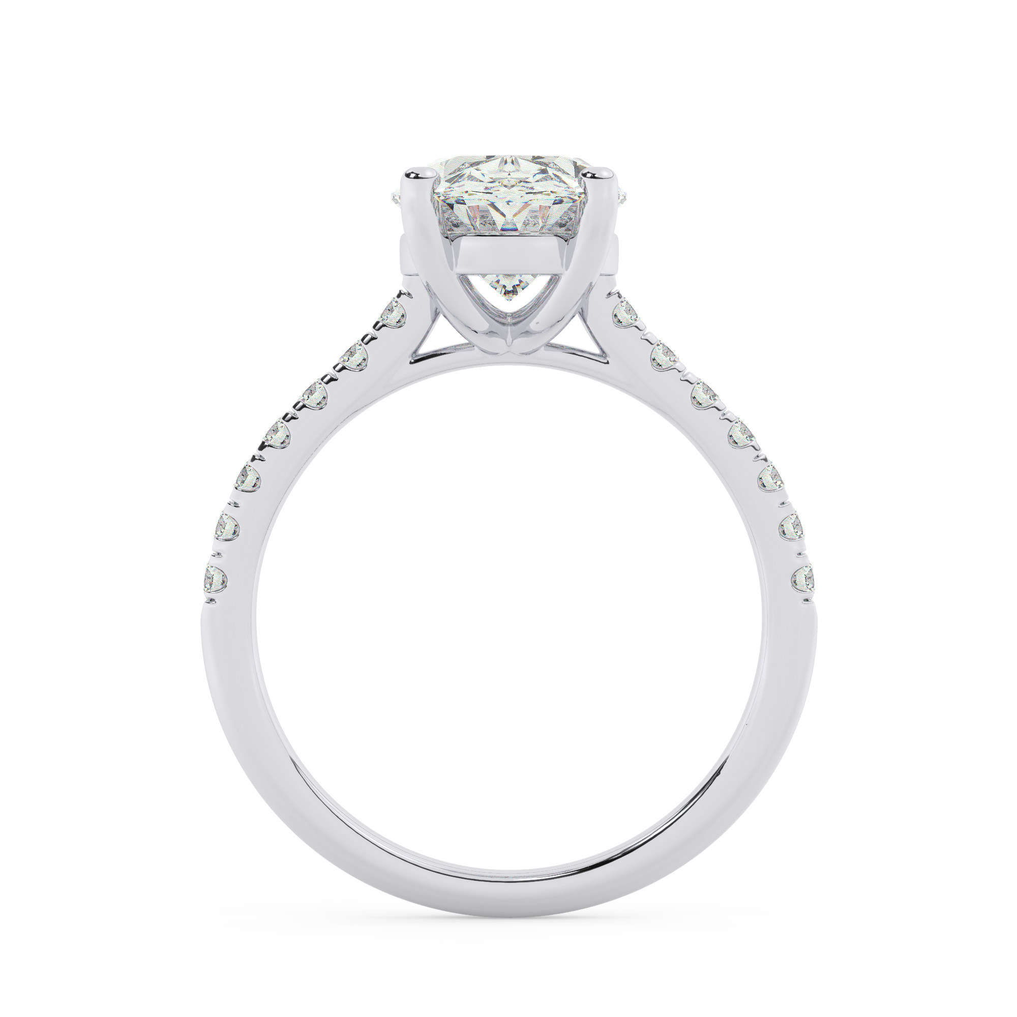 טבעת אירוסין סוליטר ויהלומים בצדדים דגם 50019 כסף מצופה זהב לבן במרכז אבן מעבדה מוסונייט 5 קראט בחיתוך אובל עם תעודה גמולוגית בינלאומית GRA מסביב ובצדדים אבני מעבדה מוסונייט במשקל כולל של 0.28 קראט בחיתוך עגול – תמונה 3