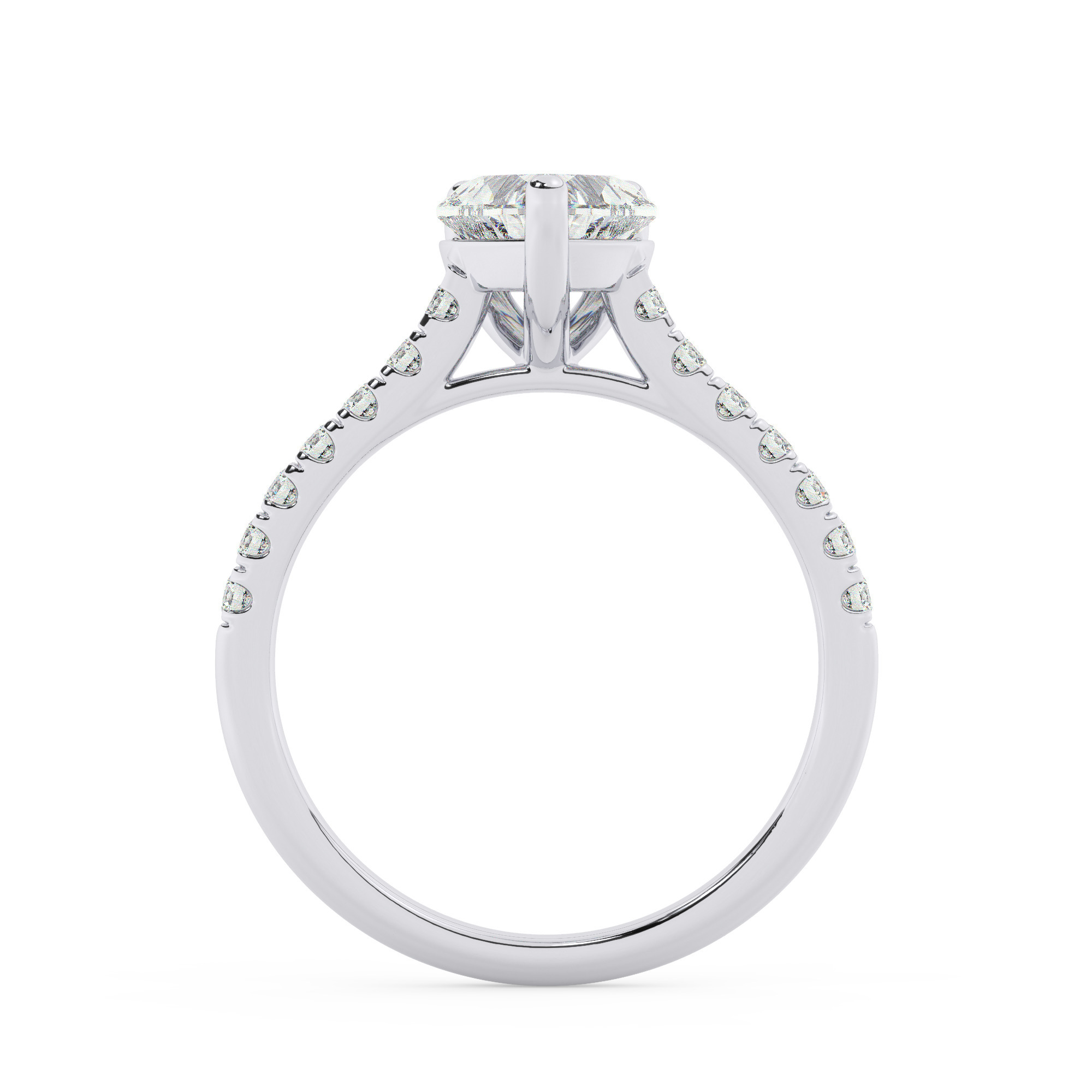 טבעת אירוסין סוליטר ויהלומים בצדדים דגם 50019 כסף מצופה זהב לבן במרכז אבן מעבדה מוסונייט 4 קראט בחיתוך לב עם תעודה גמולוגית בינלאומית GRA מסביב ובצדדים אבני מעבדה מוסונייט במשקל כולל של 0.28 קראט בחיתוך עגול – תמונה 3