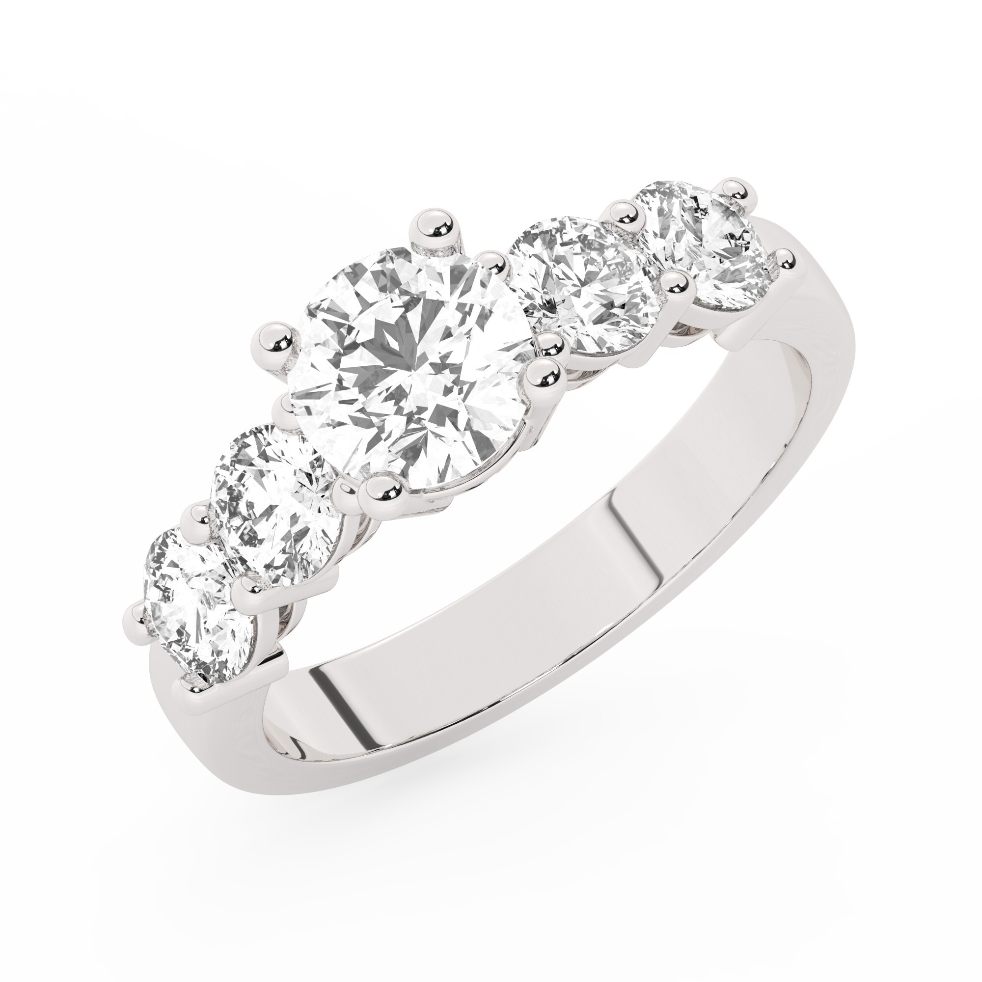 טבעת אירוסין סוליטר ויהלומים בצדדים דגם 50030 כסף מצופה זהב לבן במרכז יהלום מעבדה 1 קראט בחיתוך עגול עם תעודה גמולוגית אירופאית IGI מסביב ובצדדים יהלומי מעבדה במשקל כולל של 1.08 קראט בחיתוך עגול