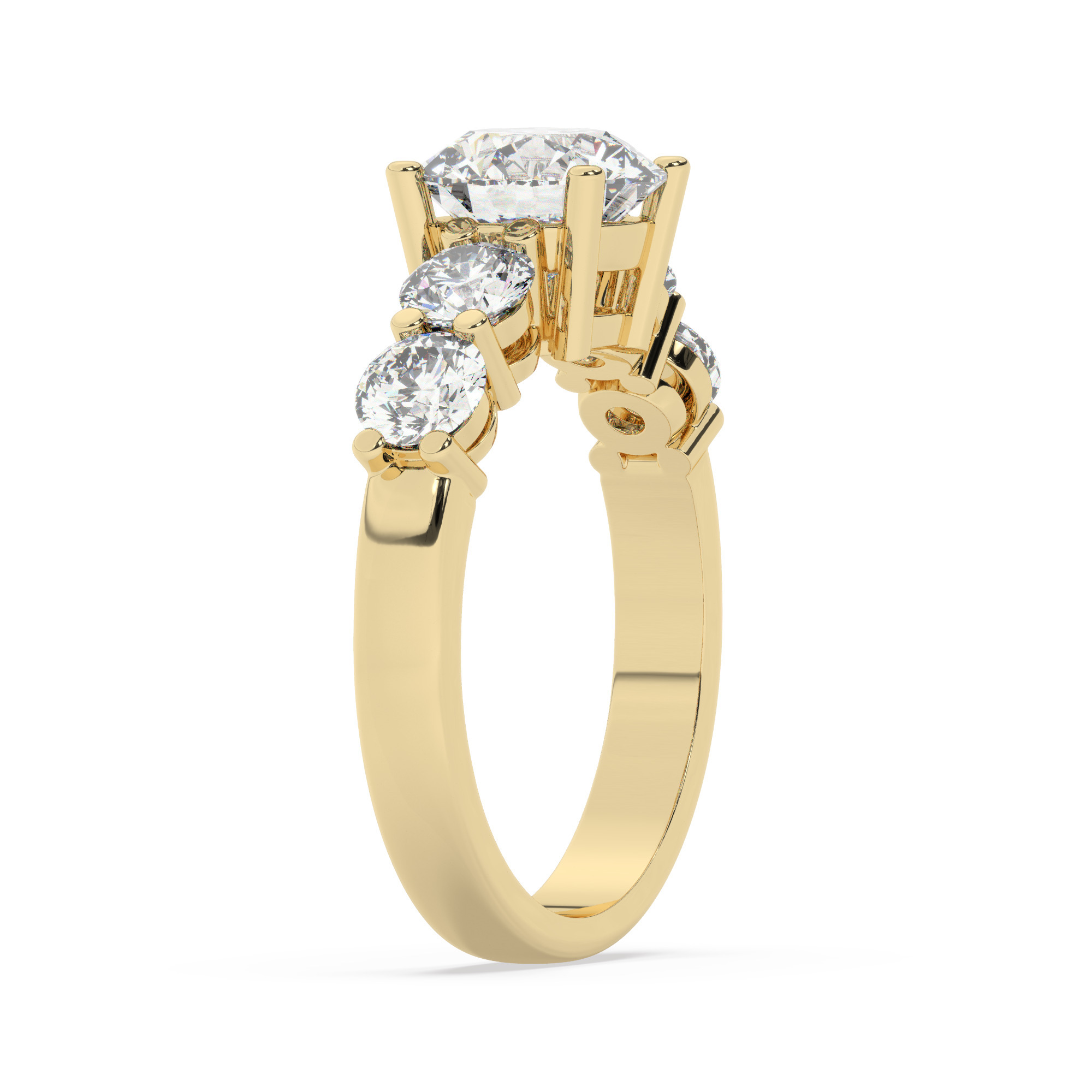 טבעת אירוסין סוליטר ומוסונייט בצדדים דגם 50030 כסף מצופה זהב צהוב במרכז אבן מעבדה מוסונייט 2.50 קראט בחיתוך עגול עם תעודה גמולוגית בינלאומית GRA מסביב ובצדדים אבני מעבדה מוסונייט במשקל כולל של 1.08 קראט בחיתוך עגול – תמונה 4