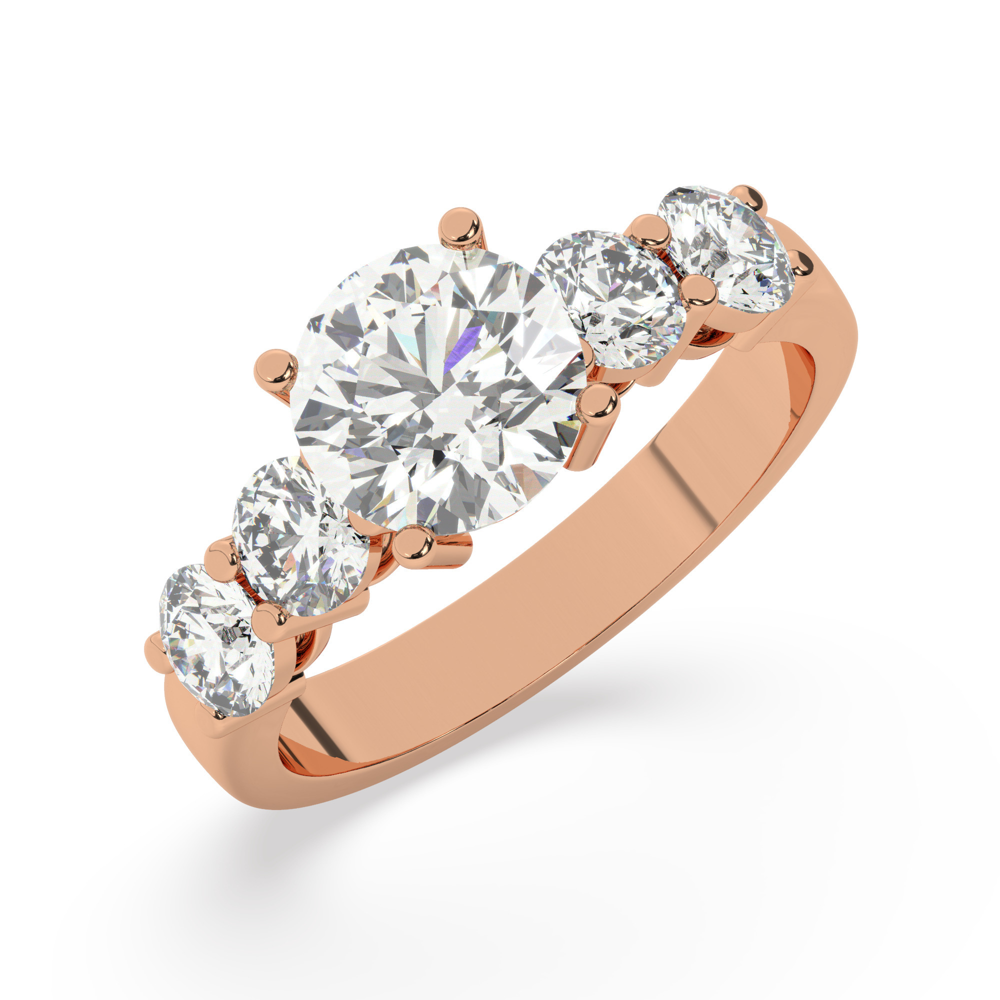 טבעת אירוסין סוליטר ומוסונייט בצדדים דגם 50030 כסף מצופה זהב אדום רוזגולד במרכז אבן מעבדה מוסונייט 2.50 קראט בחיתוך עגול עם תעודה גמולוגית בינלאומית GRA מסביב ובצדדים אבני מעבדה מוסונייט במשקל כולל של 1.08 קראט בחיתוך עגול