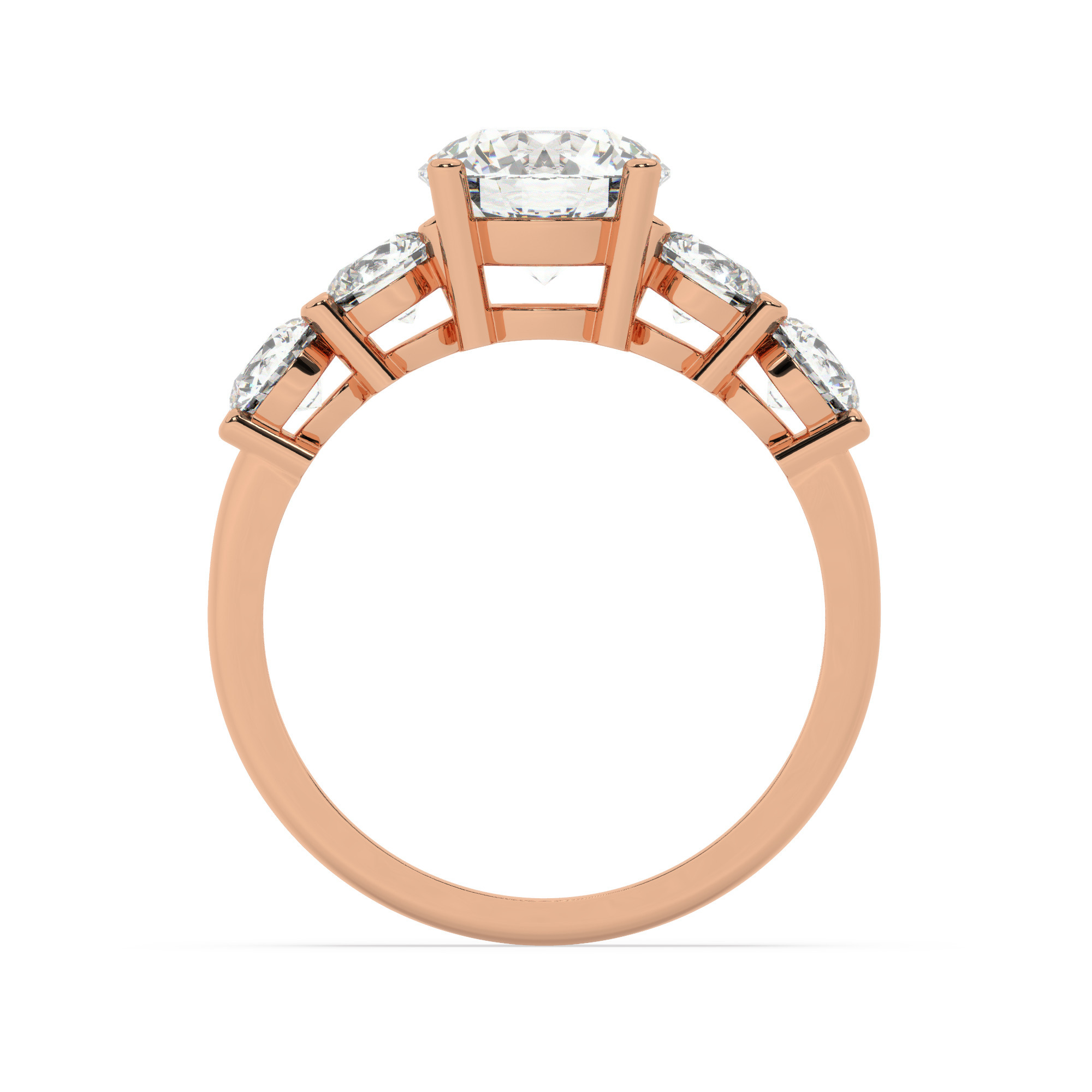 טבעת אירוסין סוליטר ומוסונייט בצדדים דגם 50030 כסף מצופה זהב אדום רוזגולד במרכז אבן מעבדה מוסונייט 2.50 קראט בחיתוך עגול עם תעודה גמולוגית בינלאומית GRA מסביב ובצדדים אבני מעבדה מוסונייט במשקל כולל של 1.08 קראט בחיתוך עגול – תמונה 3