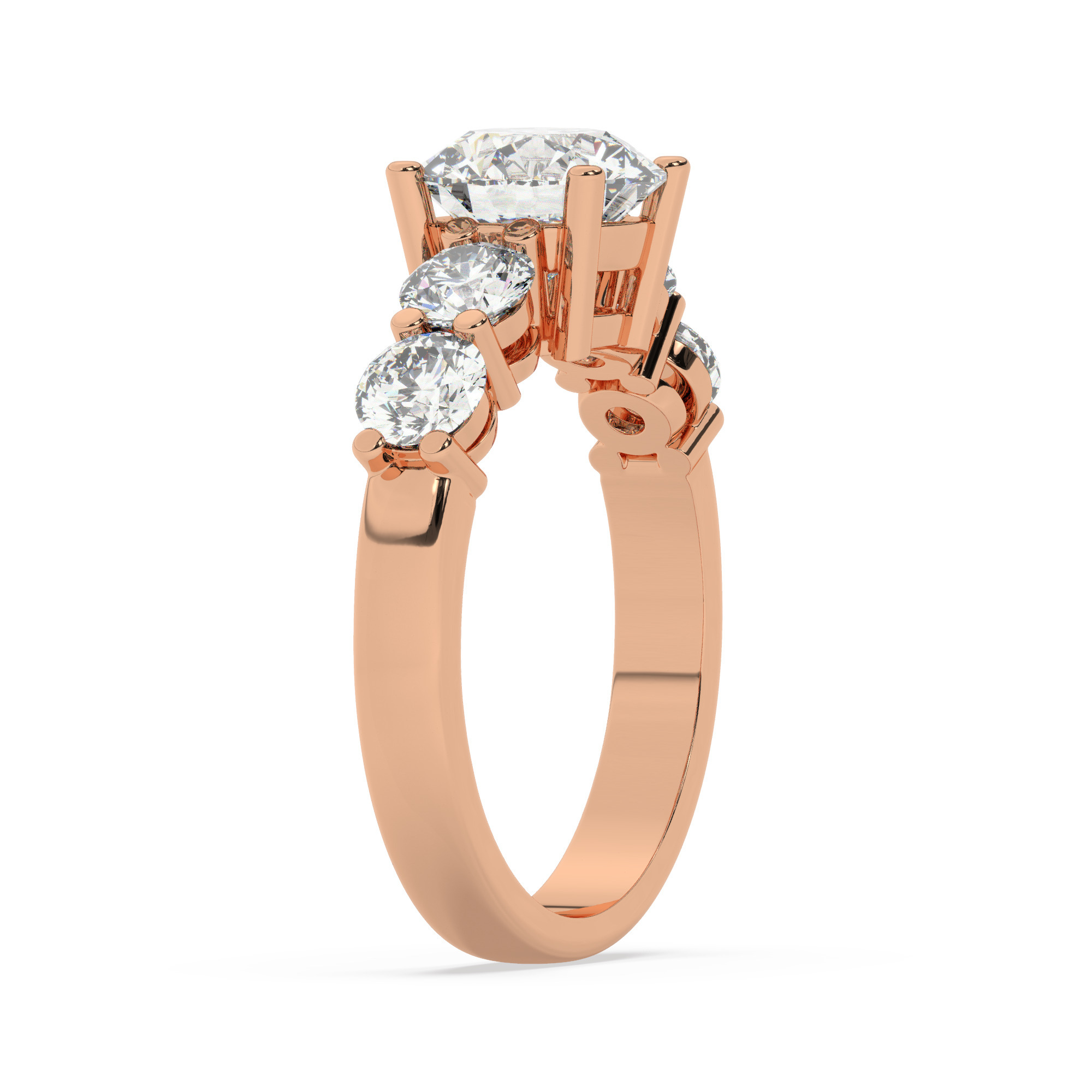 טבעת אירוסין סוליטר ומוסונייט בצדדים דגם 50030 כסף מצופה זהב אדום רוזגולד במרכז אבן מעבדה מוסונייט 2.50 קראט בחיתוך עגול עם תעודה גמולוגית בינלאומית GRA מסביב ובצדדים אבני מעבדה מוסונייט במשקל כולל של 1.08 קראט בחיתוך עגול – תמונה 4