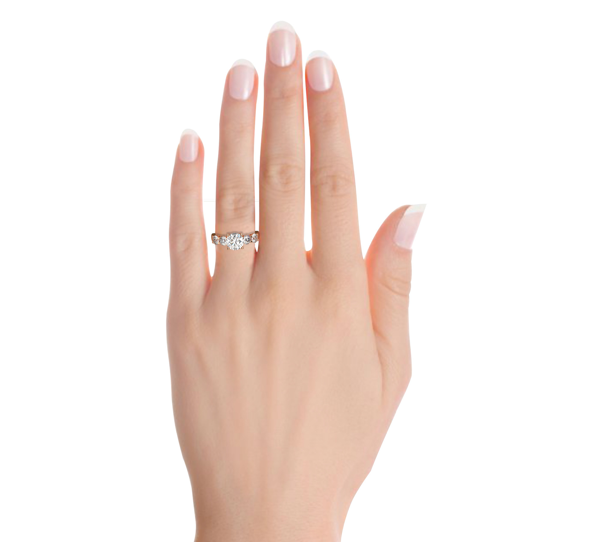 טבעת אירוסין סוליטר ומוסונייט בצדדים דגם 50030 כסף מצופה זהב אדום רוזגולד במרכז אבן מעבדה מוסונייט 2.50 קראט בחיתוך עגול עם תעודה גמולוגית בינלאומית GRA מסביב ובצדדים אבני מעבדה מוסונייט במשקל כולל של 1.08 קראט בחיתוך עגול – תמונה 5