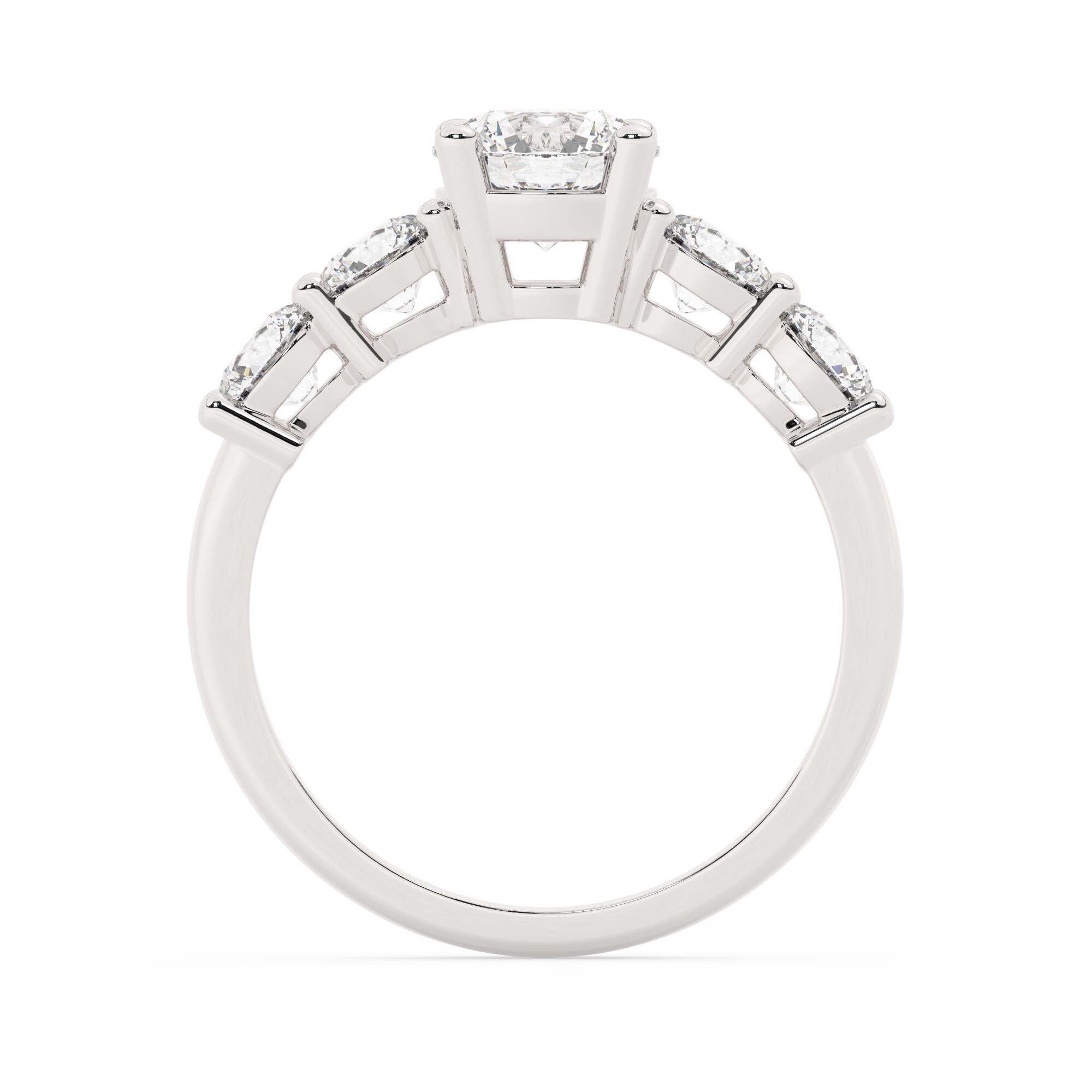 טבעת אירוסין סוליטר ויהלומים בצדדים דגם 50030 כסף מצופה זהב לבן במרכז יהלום מעבדה 0.75 קראט בחיתוך עגול עם תעודה גמולוגית מסביב ובצדדים יהלומי מעבדה במשקל כולל של 1.08 קראט בחיתוך עגול – תמונה 3