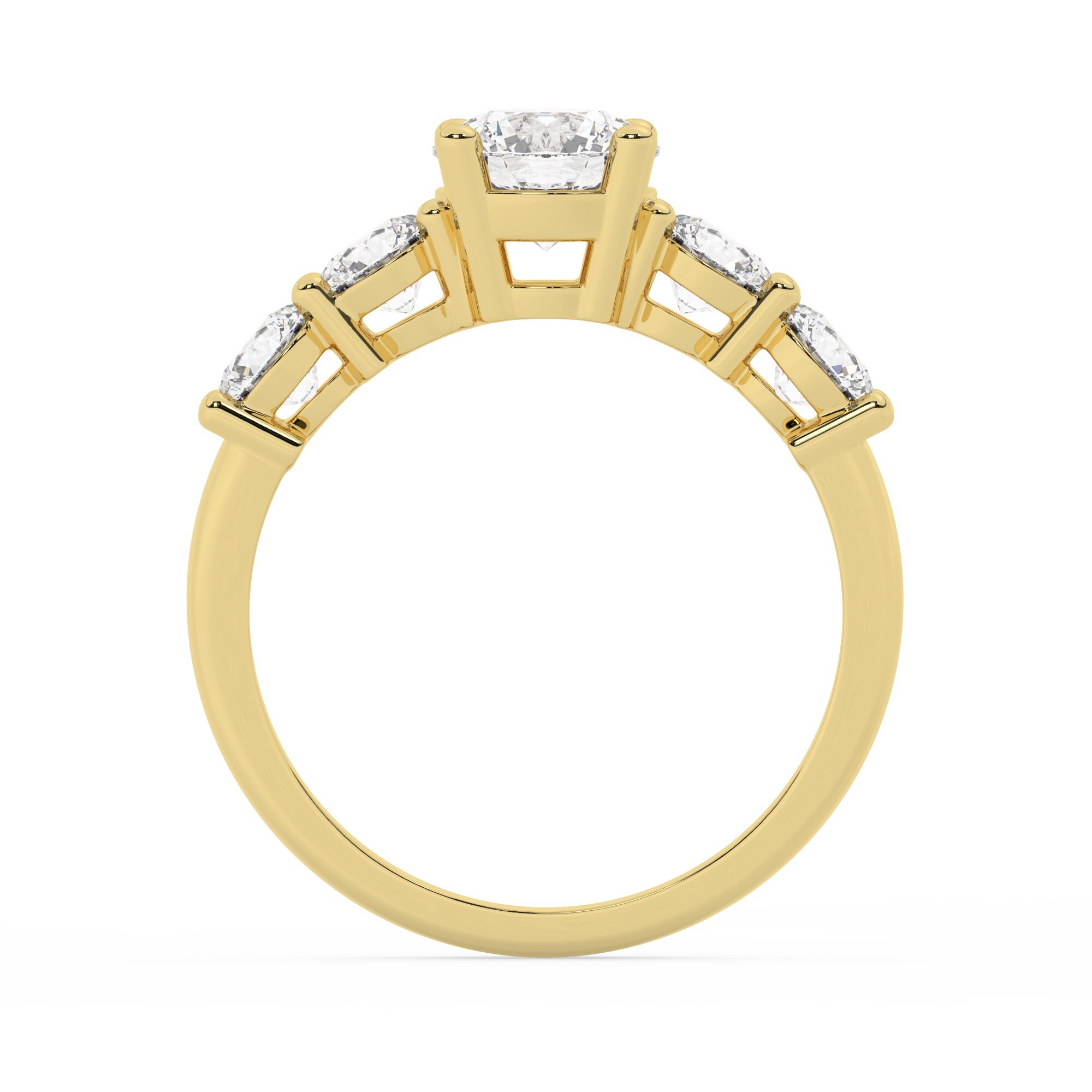 טבעת אירוסין סוליטר ויהלומים בצדדים דגם 50030 כסף מצופה זהב צהוב במרכז יהלום מעבדה 0.75 קראט בחיתוך עגול עם תעודה גמולוגית מסביב ובצדדים יהלומי מעבדה במשקל כולל של 1.08 קראט בחיתוך עגול – תמונה 3