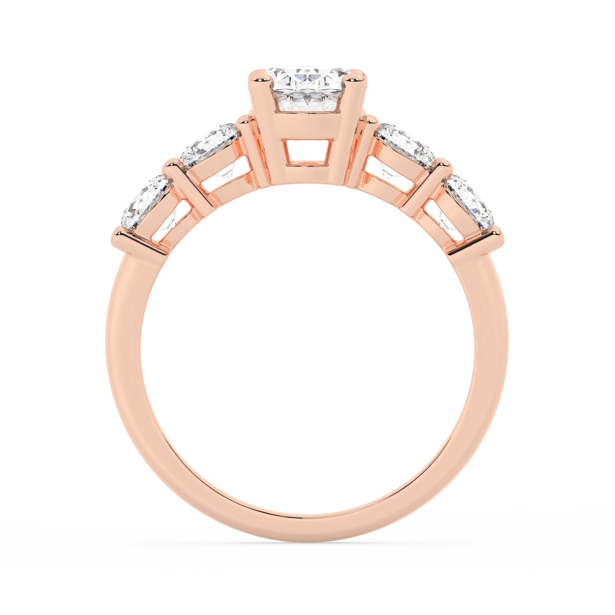 טבעת אירוסין סוליטר ויהלומים בצדדים דגם 50030 כסף מצופה זהב אדום רוזגולד במרכז יהלום מעבדה 0.75 קראט בחיתוך אובל עם תעודה גמולוגית מסביב ובצדדים יהלומי מעבדה במשקל כולל של 1.08 קראט בחיתוך עגול – תמונה 3