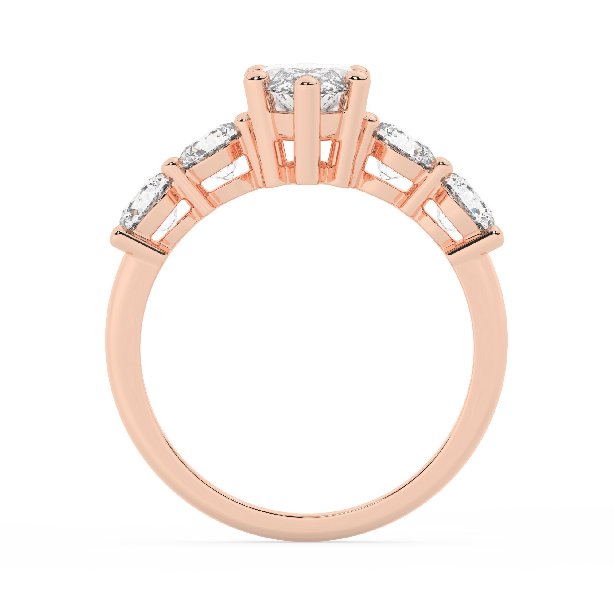 טבעת אירוסין סוליטר ויהלומים בצדדים דגם 50030 כסף מצופה זהב אדום רוזגולד במרכז יהלום מעבדה 1 קראט בחיתוך מרקיזה עם תעודה גמולוגית אירופאית IGI מסביב ובצדדים יהלומי מעבדה במשקל כולל של 1.08 קראט בחיתוך עגול – תמונה 3