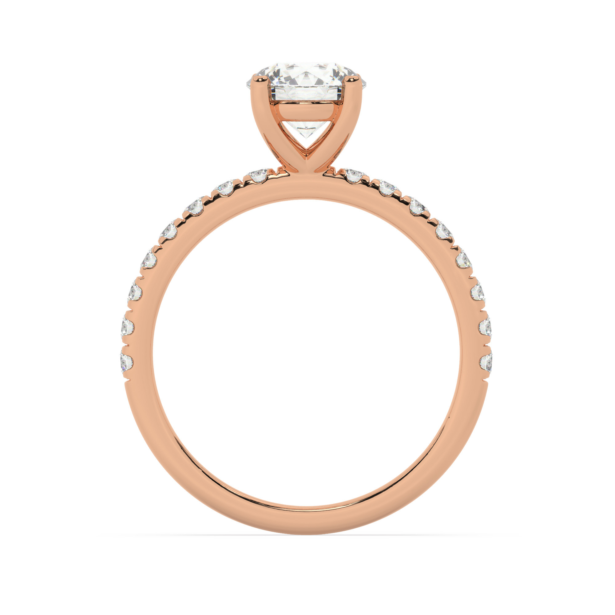 טבעת אירוסין סוליטר ויהלומים בצדדים דגם 50037 כסף מצופה זהב אדום רוזגולד במרכז יהלום מעבדה 1 קראט בחיתוך עגול עם תעודה גמולוגית אירופאית IGI מסביב ובצדדים יהלומי מעבדה במשקל כולל של 0.32 קראט בחיתוך עגול – תמונה 3