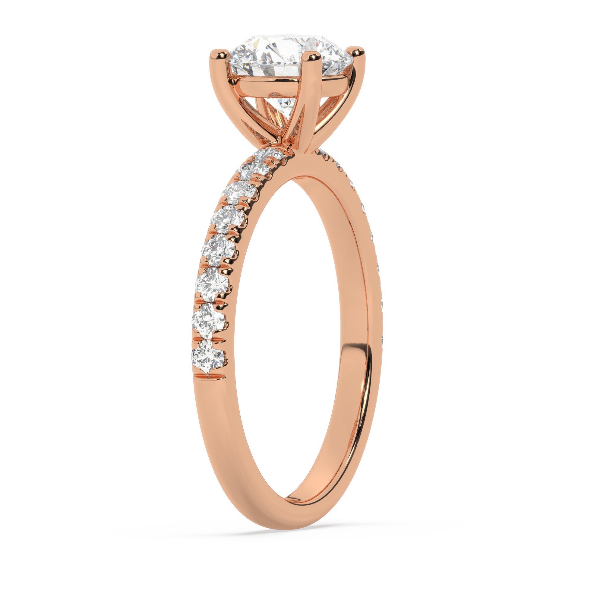 טבעת אירוסין סוליטר ויהלומים בצדדים דגם 50037 כסף מצופה זהב אדום רוזגולד במרכז יהלום מעבדה 1.50 קראט בחיתוך עגול עם תעודה גמולוגית אירופאית IGI מסביב ובצדדים יהלומי מעבדה במשקל כולל של 0.32 קראט בחיתוך עגול – תמונה 4