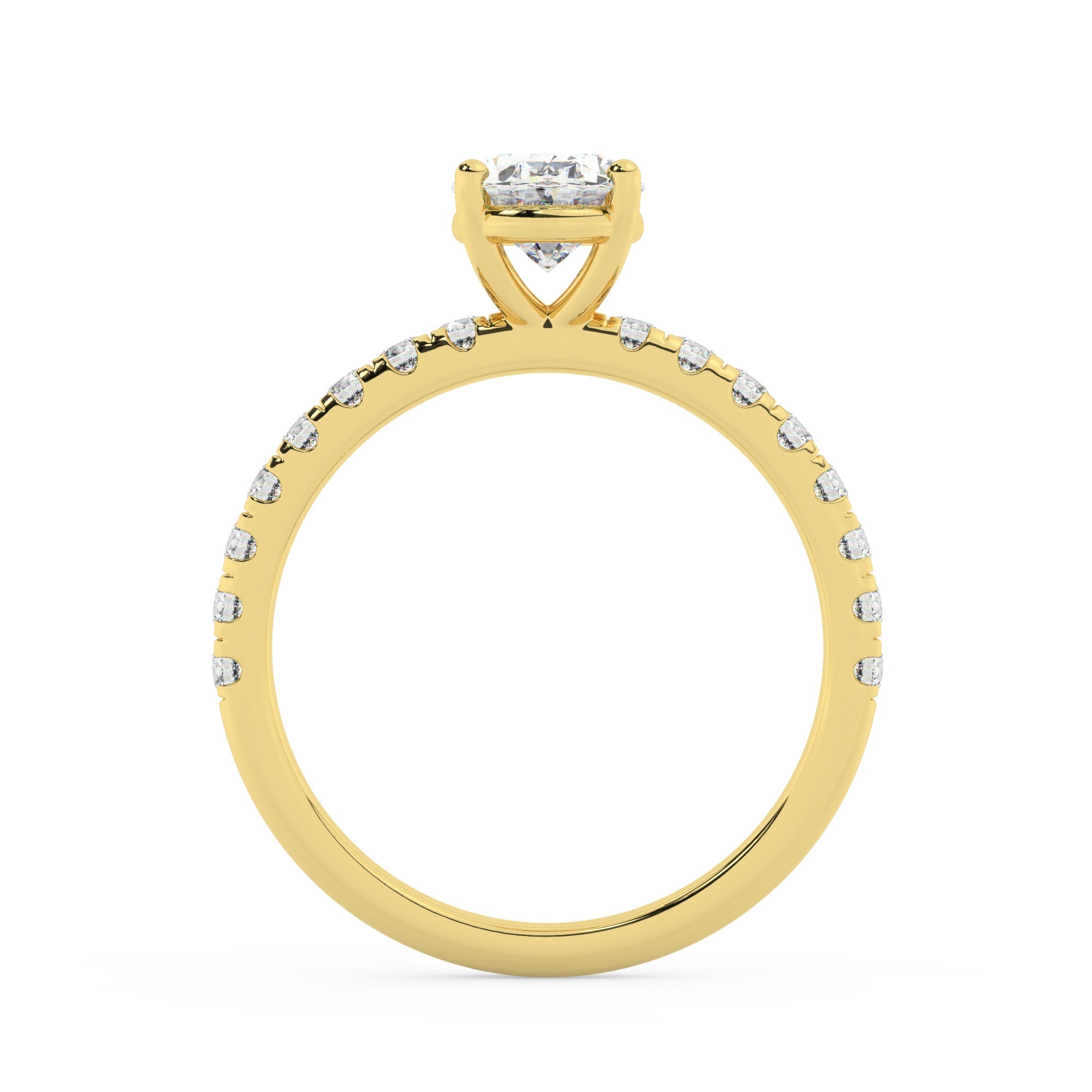 טבעת אירוסין סוליטר ויהלומים בצדדים דגם 50037 כסף מצופה זהב צהוב במרכז יהלום מעבדה 1 קראט בחיתוך אובל עם תעודה גמולוגית אירופאית IGI מסביב ובצדדים יהלומי מעבדה במשקל כולל של 0.32 קראט בחיתוך עגול – תמונה 3