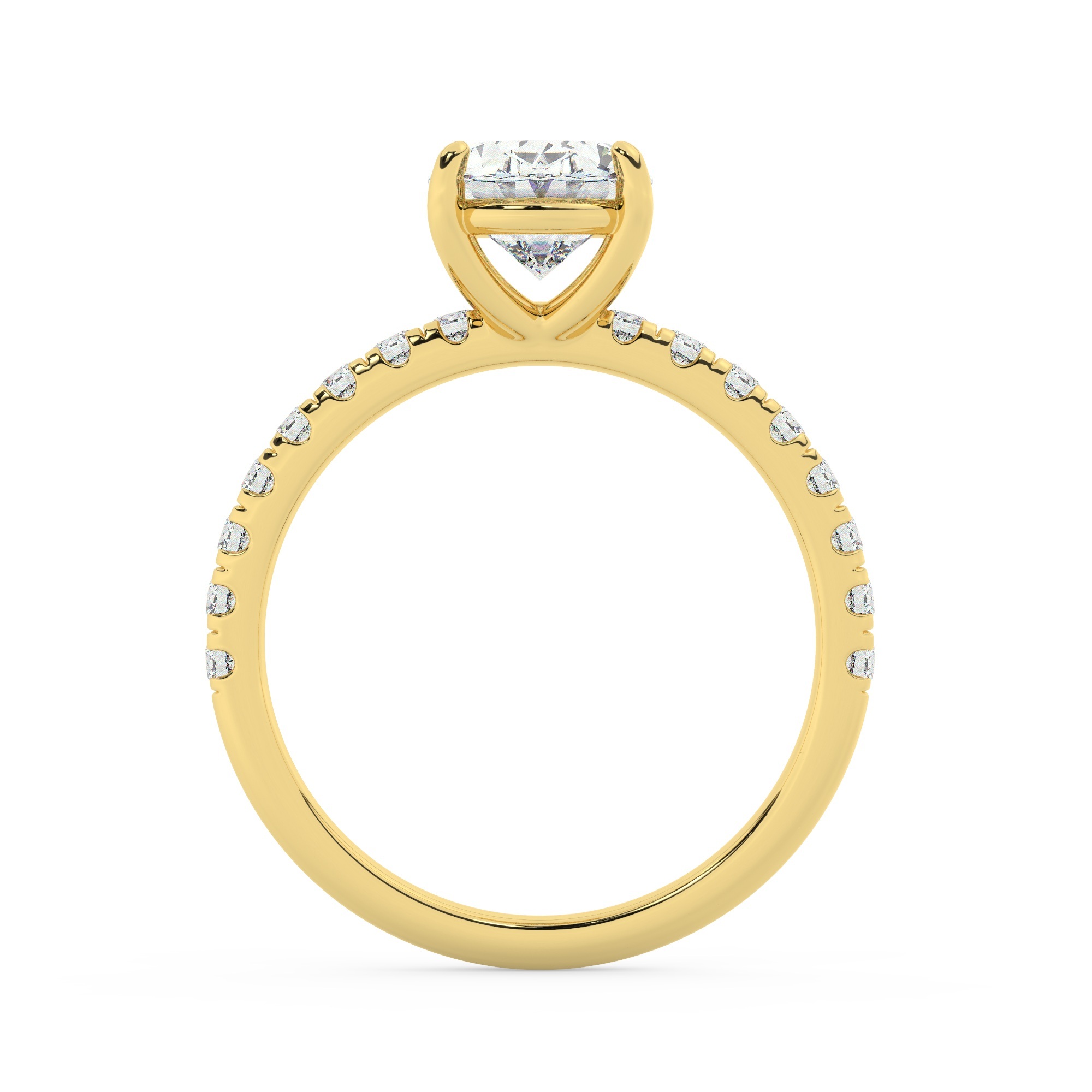 טבעת אירוסין סוליטר ויהלומים בצדדים דגם 50037 כסף מצופה זהב צהוב במרכז יהלום מעבדה 2.50 קראט בחיתוך אובל עם תעודה גמולוגית אירופאית IGI מסביב ובצדדים יהלומי מעבדה במשקל כולל של 0.32 קראט בחיתוך עגול – תמונה 3