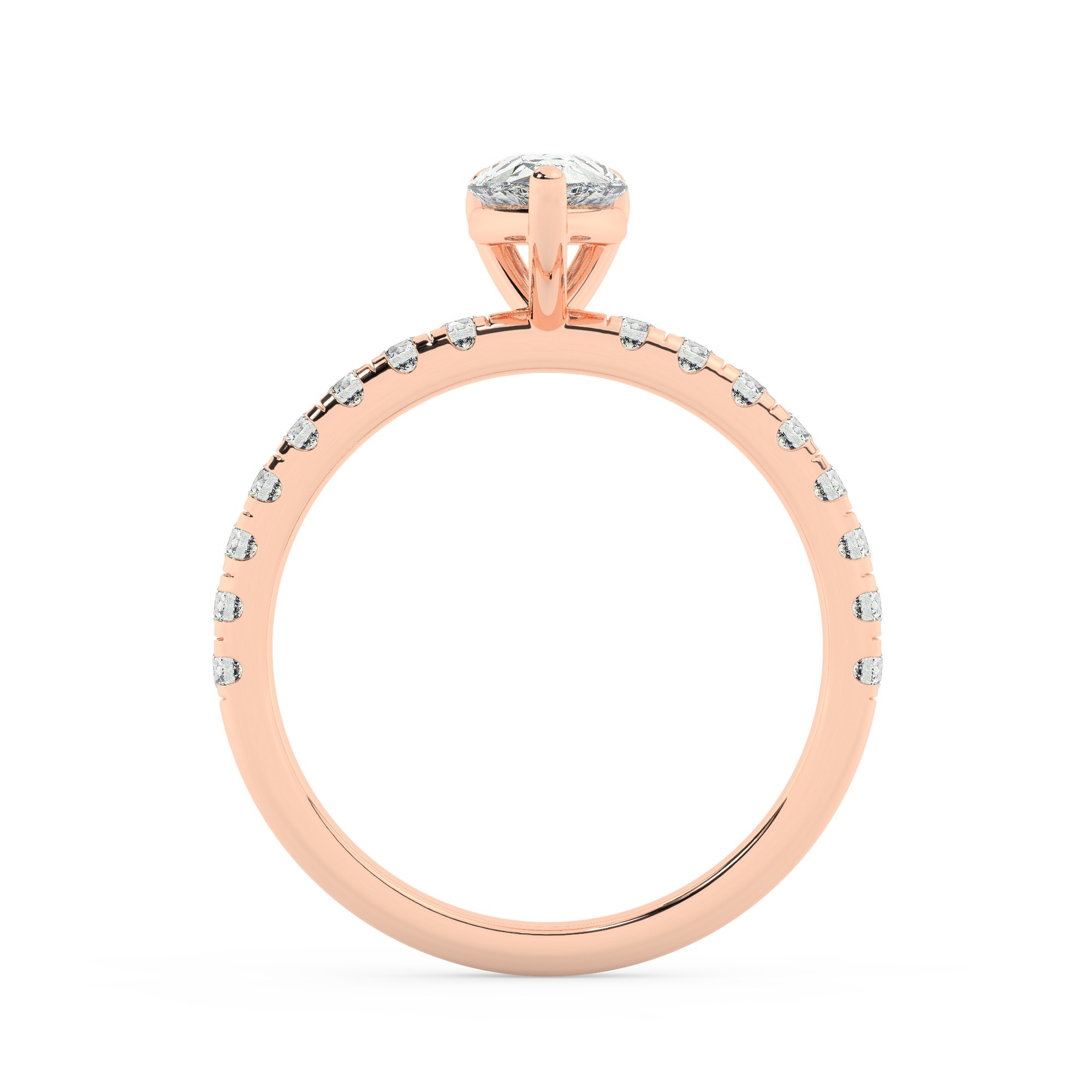 טבעת אירוסין סוליטר ויהלומים בצדדים דגם 50037 כסף מצופה זהב אדום רוזגולד במרכז יהלום מעבדה 1.50 קראט בחיתוך טיפה עם תעודה גמולוגית אירופאית IGI מסביב ובצדדים יהלומי מעבדה במשקל כולל של 0.32 קראט בחיתוך עגול – תמונה 3