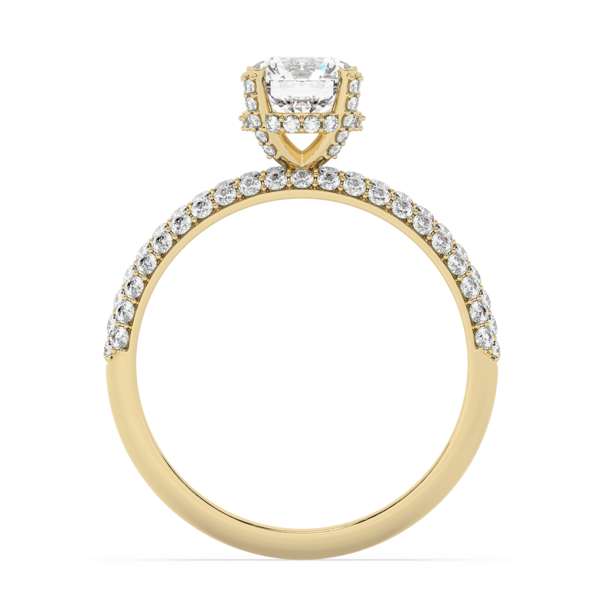 טבעת אירוסין סוליטר וזירקונים בצדדים דגם 50014 זהב צהוב 14 קראט במרכז זירקוניה 1 קראט בחיתוך עגול מסביב ובצדדים זירקונים בחיתוך עגול – תמונה 3