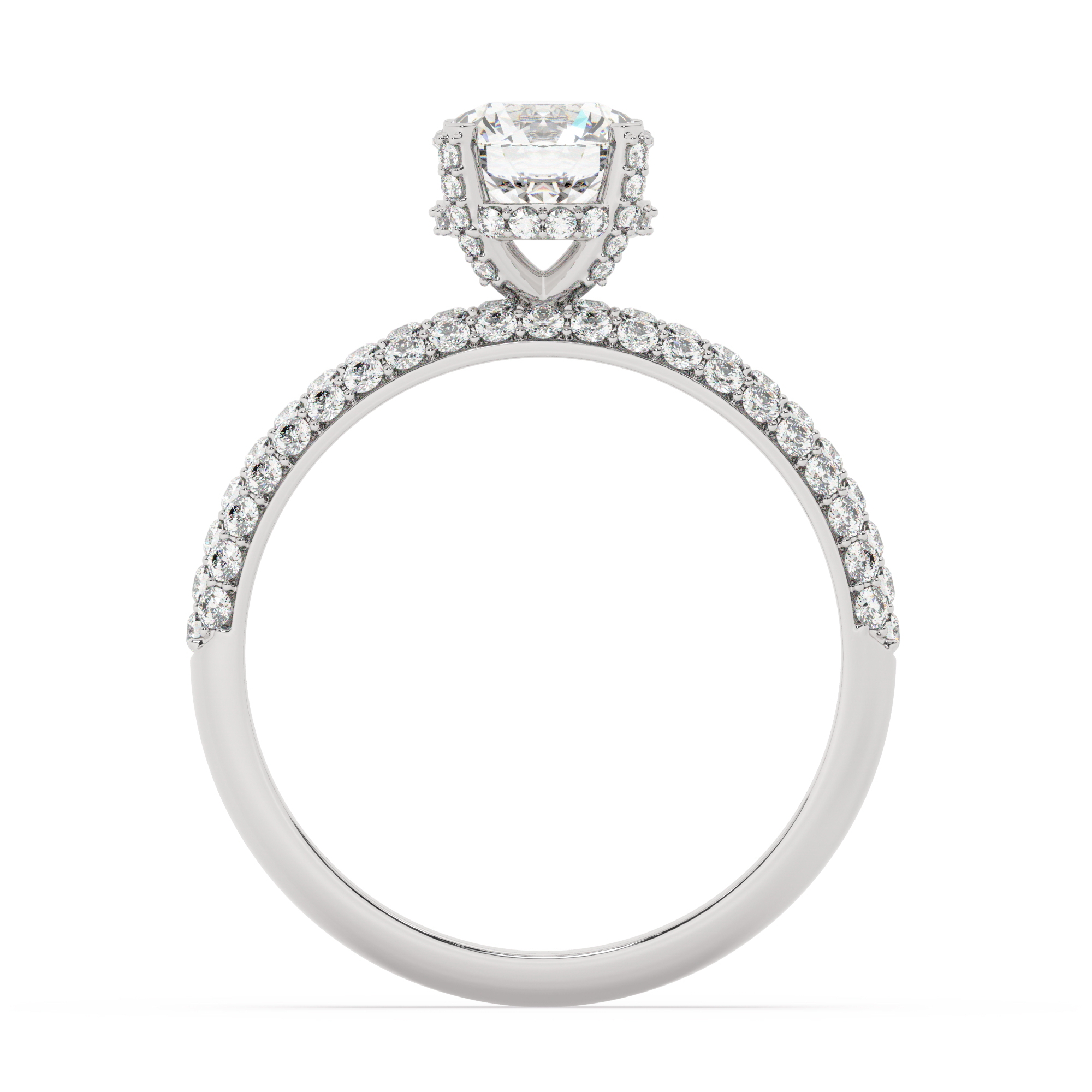 טבעת אירוסין סוליטר ומוסונייט בצדדים דגם 50014 כסף מצופה זהב לבן במרכז אבן מעבדה מוסונייט 1.50 קראט בחיתוך עגול עם תעודה גמולוגית בינלאומית GRA מסביב ובצדדים אבני מעבדה מוסונייט במשקל כולל של 0.50 קראט בחיתוך עגול – תמונה 3