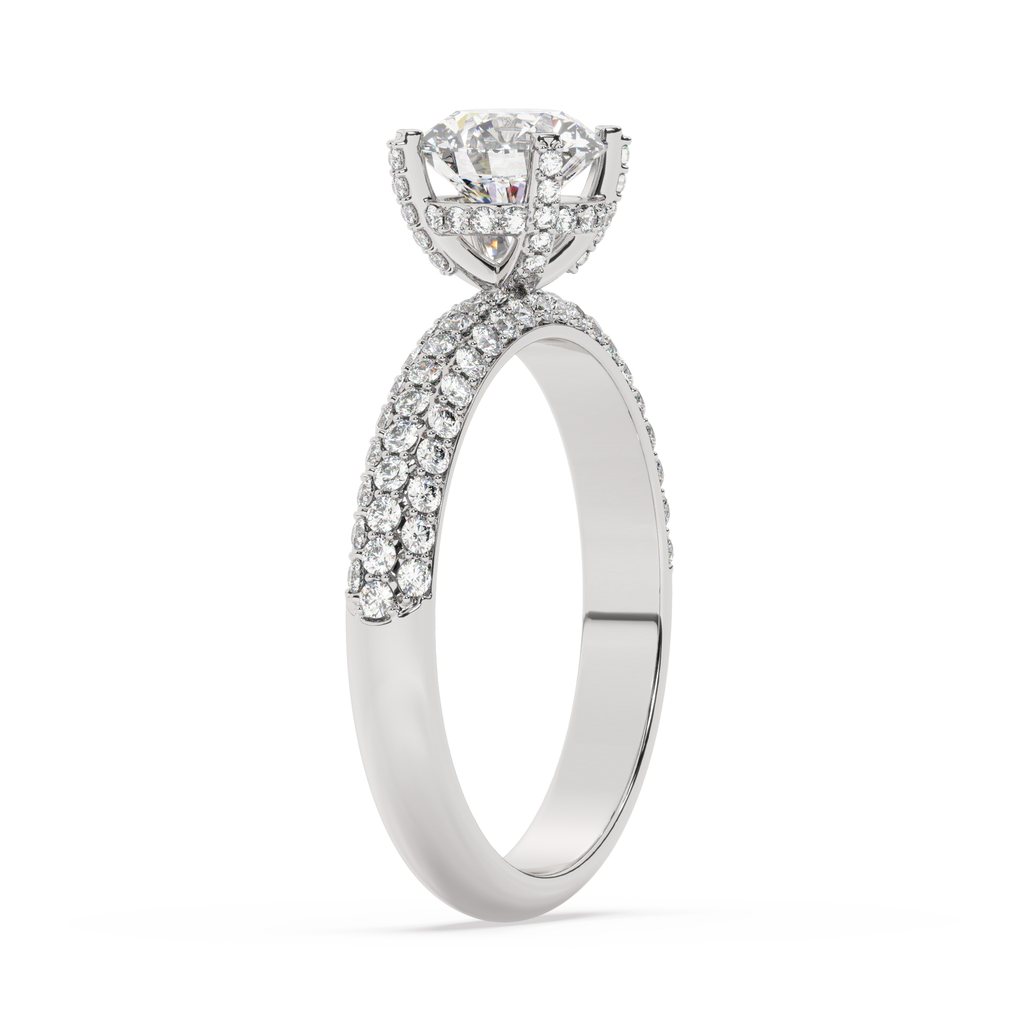 טבעת אירוסין סוליטר ומוסונייט בצדדים דגם 50014 כסף מצופה זהב לבן במרכז אבן מעבדה מוסונייט 1.50 קראט בחיתוך עגול עם תעודה גמולוגית בינלאומית GRA מסביב ובצדדים אבני מעבדה מוסונייט במשקל כולל של 0.50 קראט בחיתוך עגול – תמונה 4