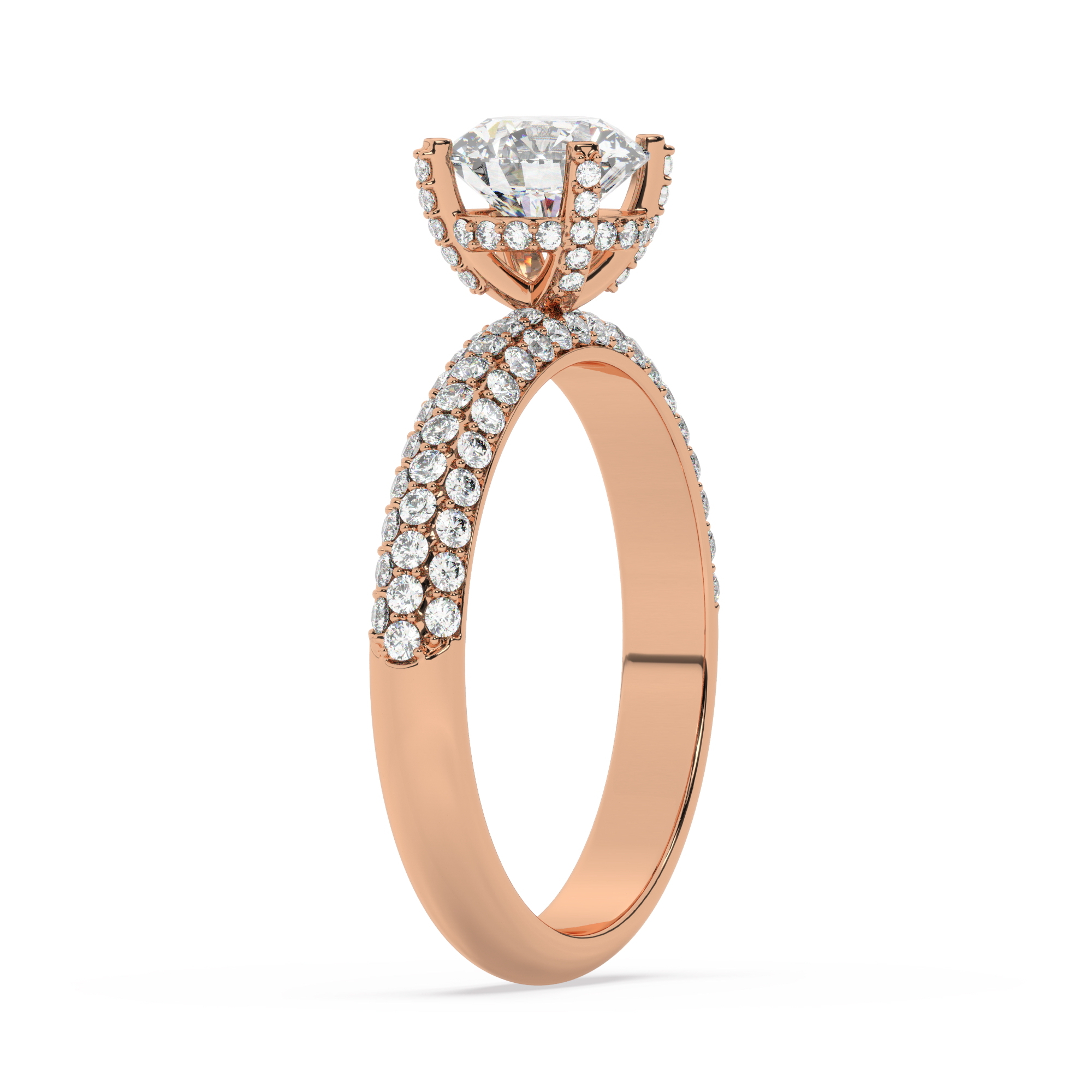 טבעת אירוסין סוליטר ומוסונייט בצדדים דגם 50014 כסף מצופה זהב אדום רוזגולד במרכז אבן מעבדה מוסונייט 1.50 קראט בחיתוך עגול עם תעודה גמולוגית בינלאומית GRA מסביב ובצדדים אבני מעבדה מוסונייט במשקל כולל של 0.50 קראט בחיתוך עגול – תמונה 4