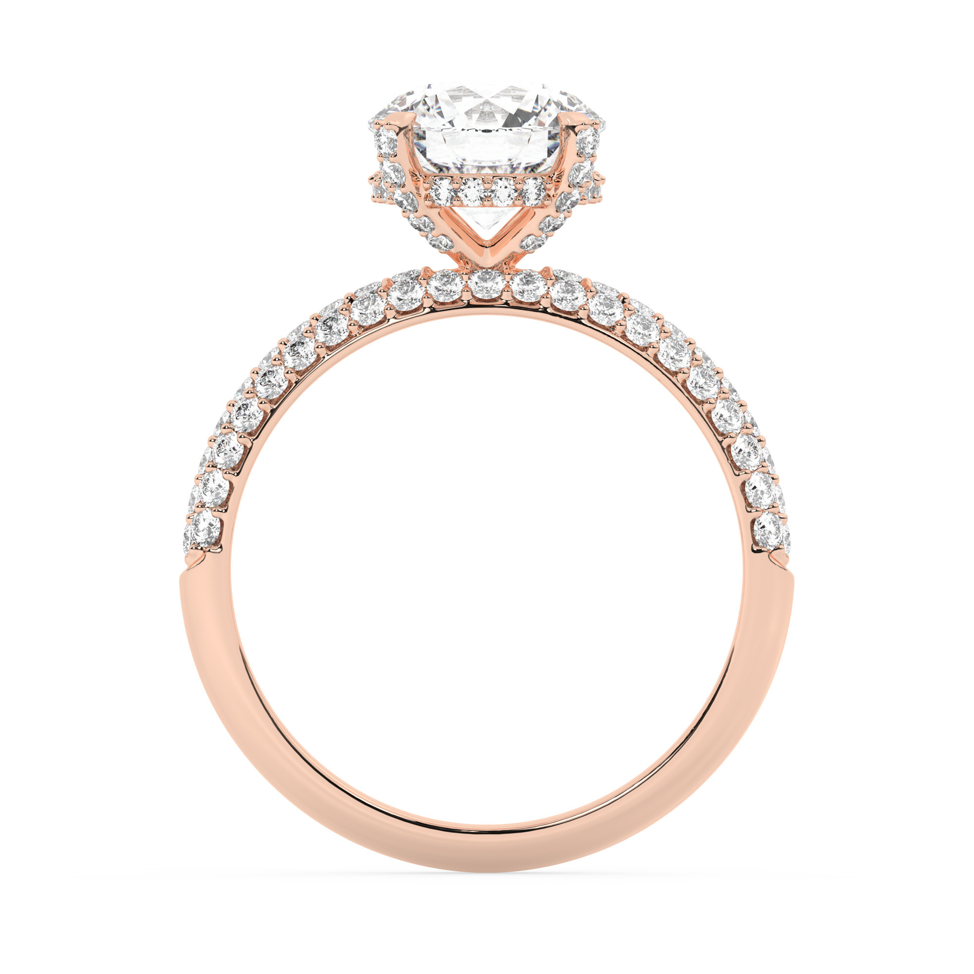 טבעת אירוסין סוליטר וזירקונים בצדדים דגם 50014 זהב אדום רוזגולד 14 קראט במרכז זירקוניה 2 קראט בחיתוך עגול מסביב ובצדדים זירקונים בחיתוך עגול – תמונה 3