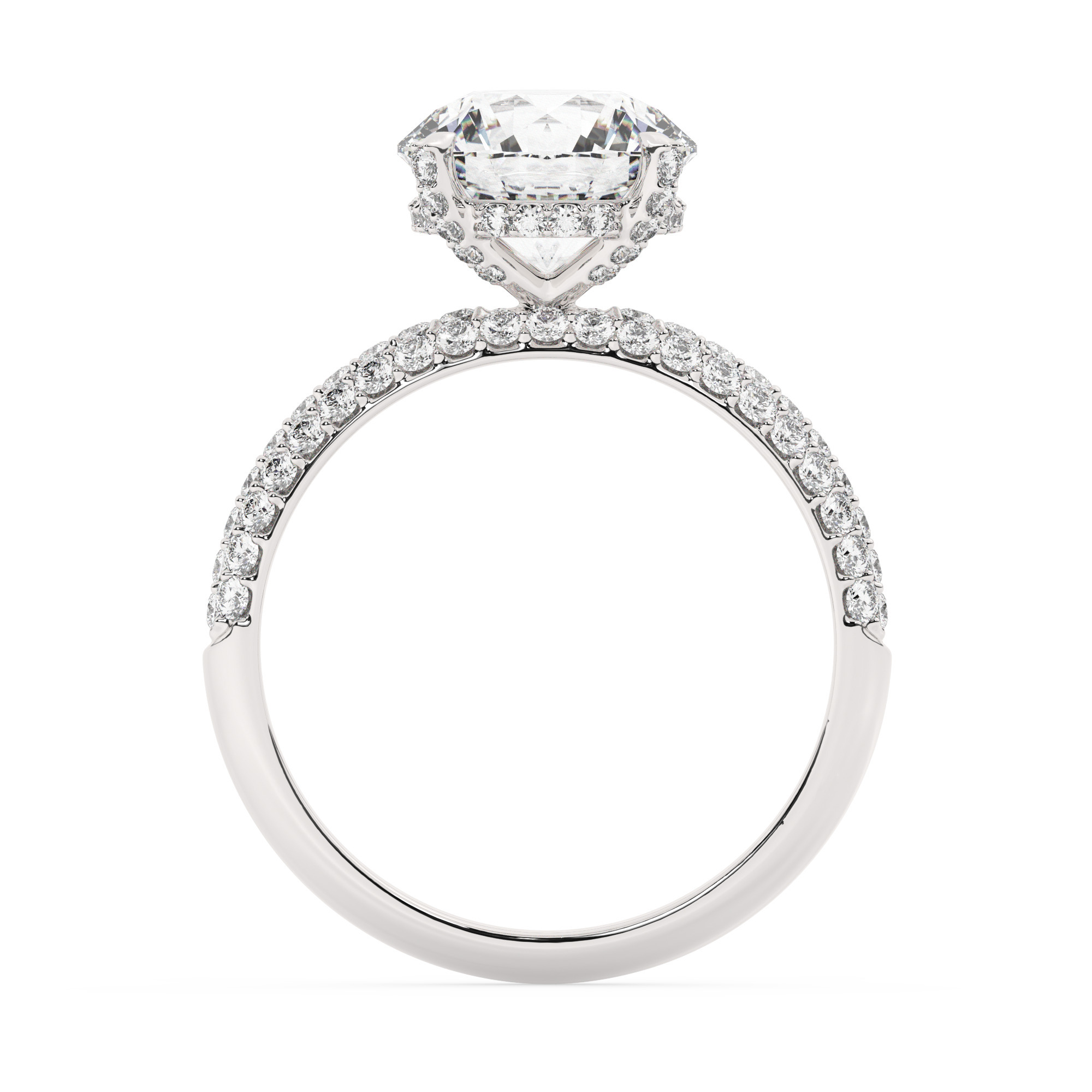 טבעת אירוסין סוליטר וזירקונים בצדדים דגם 50014 זהב לבן 14 קראט במרכז זירקוניה 3 קראט בחיתוך עגול מסביב ובצדדים זירקונים בחיתוך עגול – תמונה 3