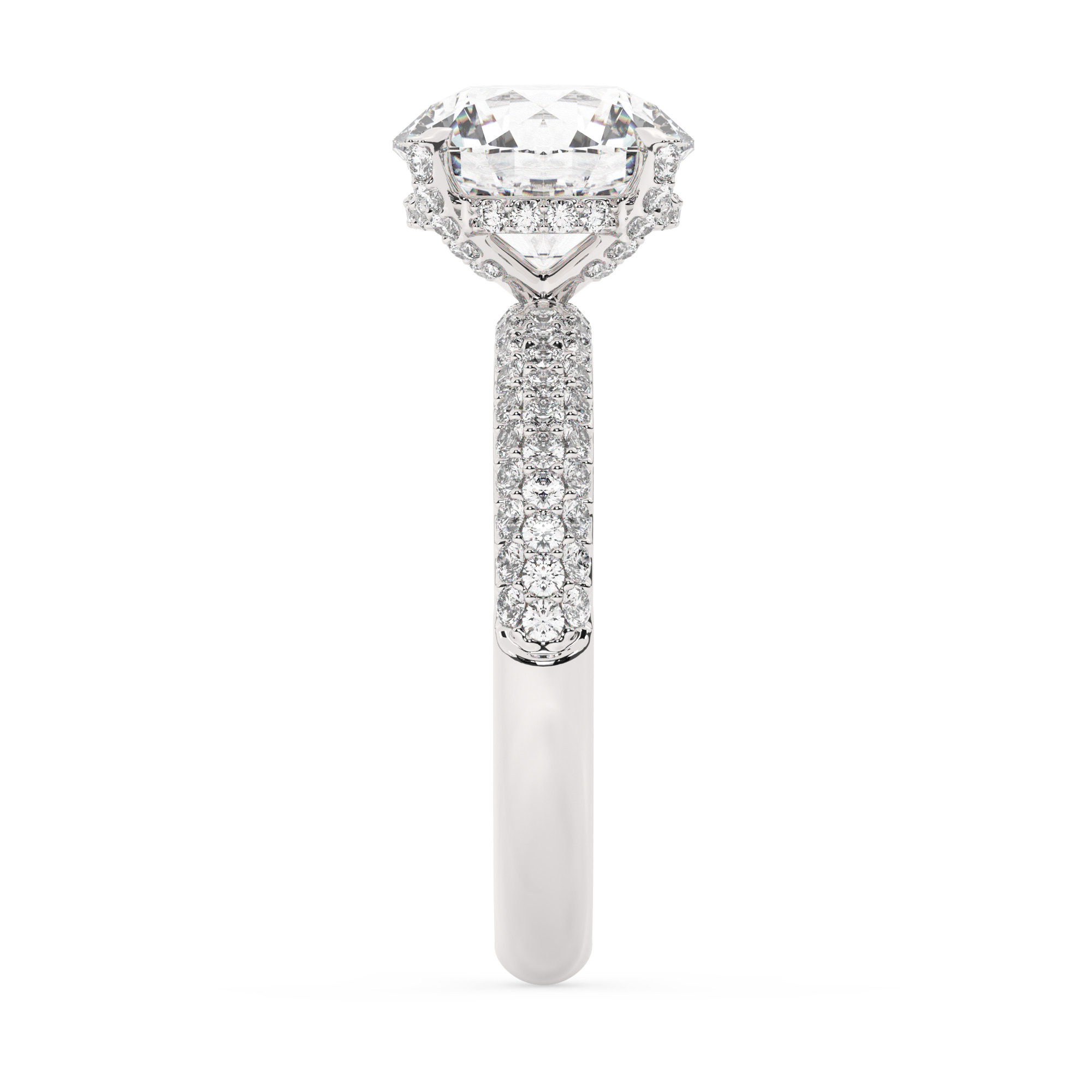 טבעת אירוסין סוליטר וזירקונים בצדדים דגם 50014 זהב לבן 14 קראט במרכז זירקוניה 3 קראט בחיתוך עגול מסביב ובצדדים זירקונים בחיתוך עגול – תמונה 4