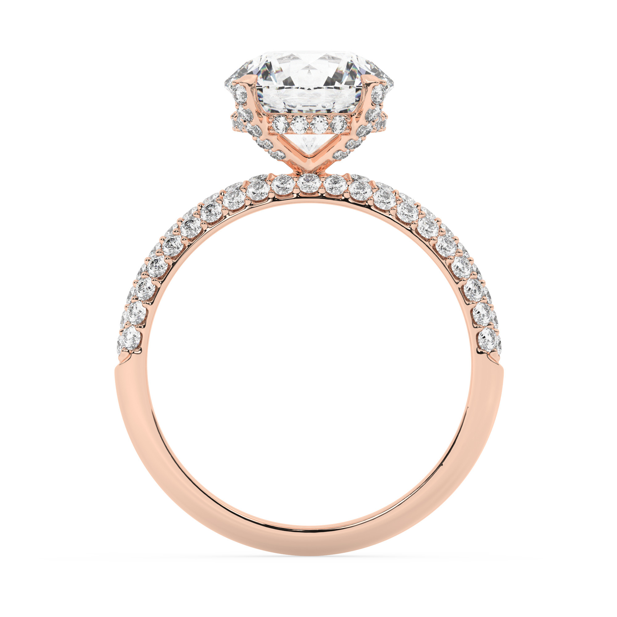 טבעת אירוסין סוליטר וזירקונים בצדדים דגם 50014 זהב אדום רוזגולד 14 קראט במרכז זירקוניה 4 קראט בחיתוך עגול מסביב ובצדדים זירקונים בחיתוך עגול – תמונה 3