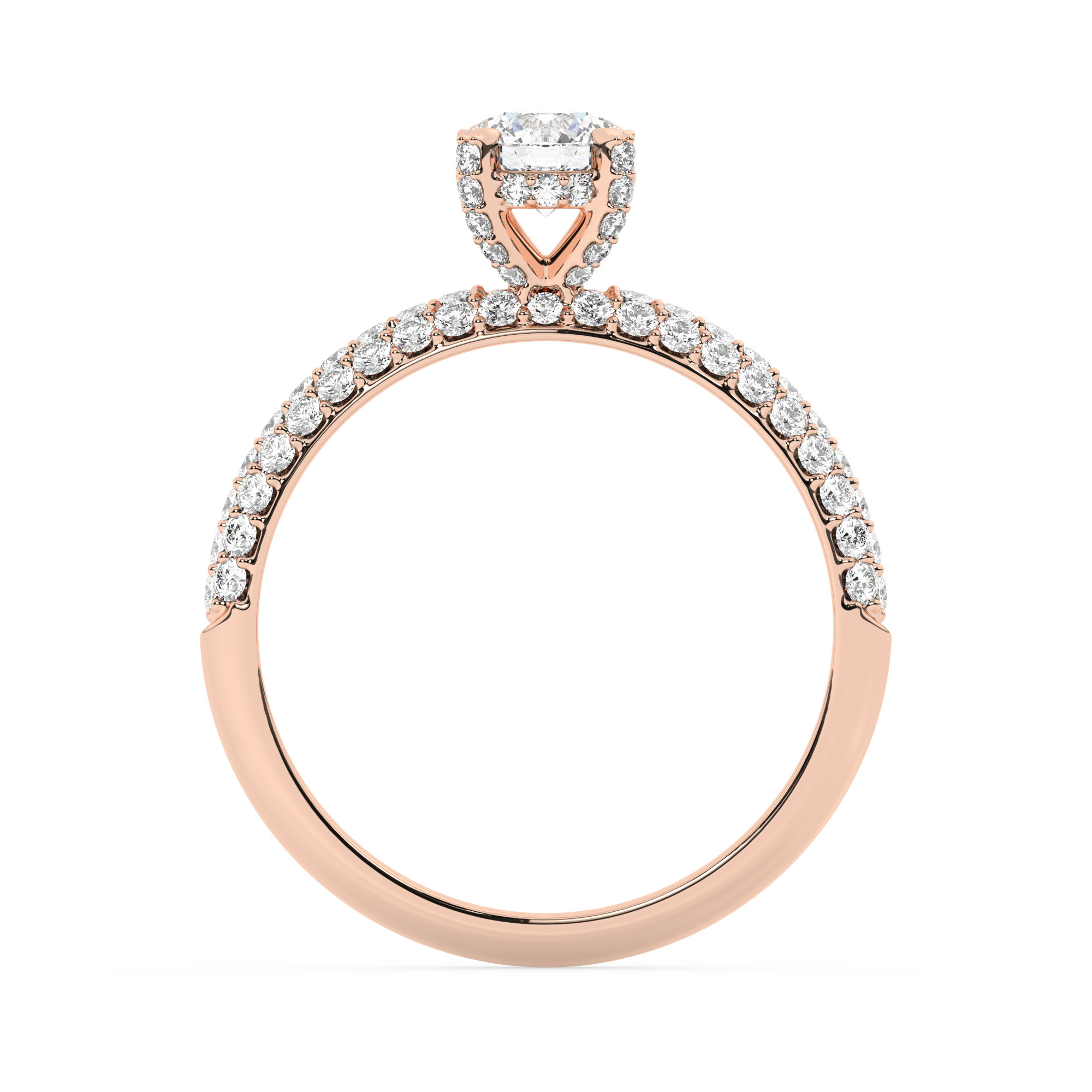 טבעת אירוסין סוליטר וזירקונים בצדדים דגם 50014 זהב אדום רוזגולד 14 קראט במרכז זירקוניה 0.50 קראט בחיתוך עגול מסביב ובצדדים זירקונים בחיתוך עגול – תמונה 3