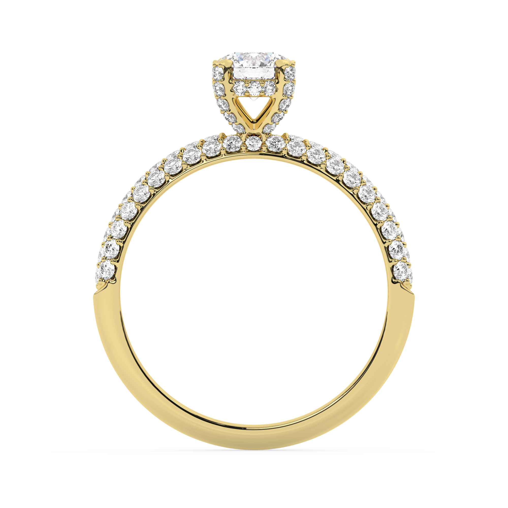 טבעת אירוסין סוליטר וזירקונים בצדדים דגם 50014 זהב צהוב 14 קראט במרכז זירקוניה 0.50 קראט בחיתוך עגול מסביב ובצדדים זירקונים בחיתוך עגול – תמונה 3