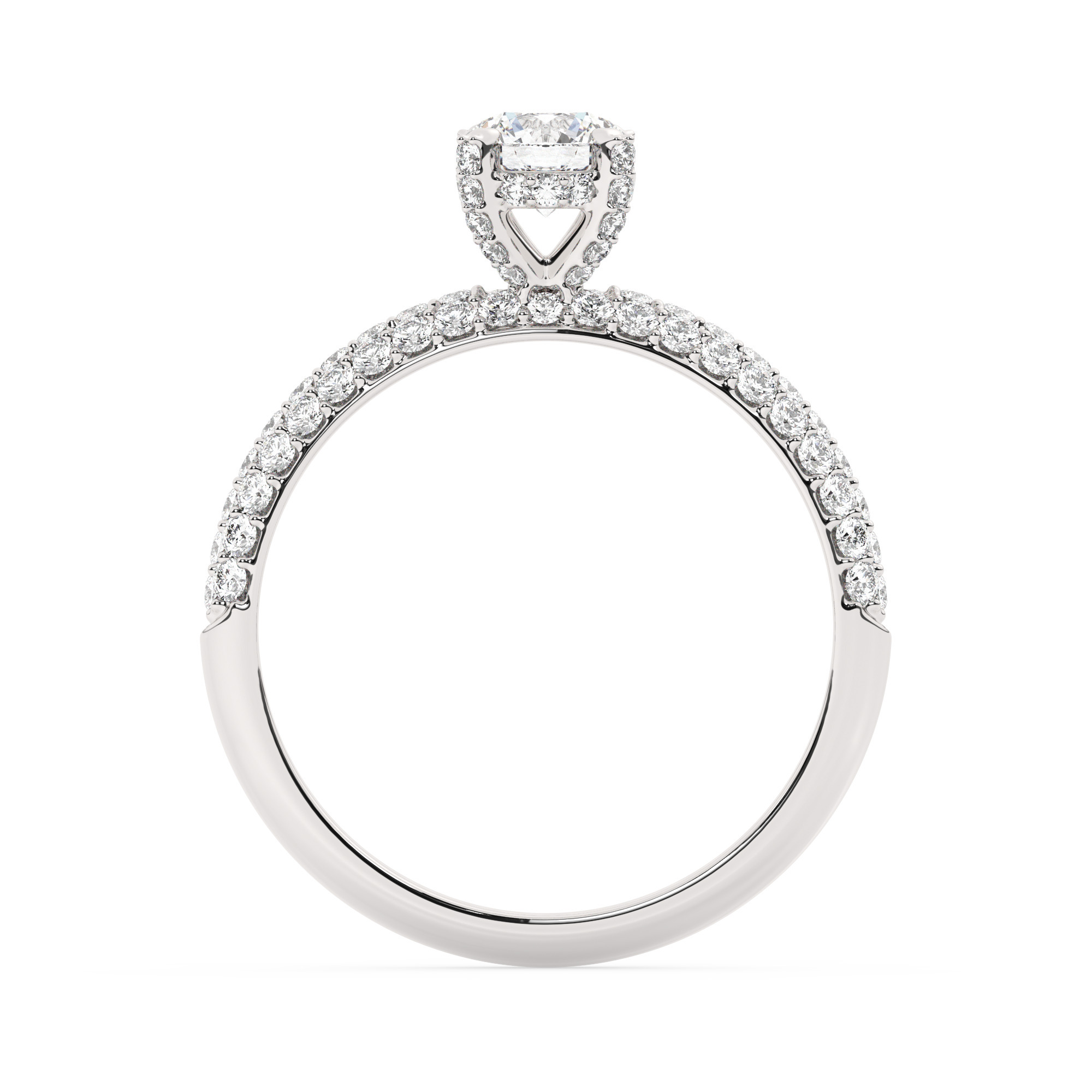 טבעת אירוסין סוליטר וזירקונים בצדדים דגם 50014 זהב לבן 14 קראט במרכז זירקוניה 0.50 קראט בחיתוך עגול מסביב ובצדדים זירקונים בחיתוך עגול – תמונה 3