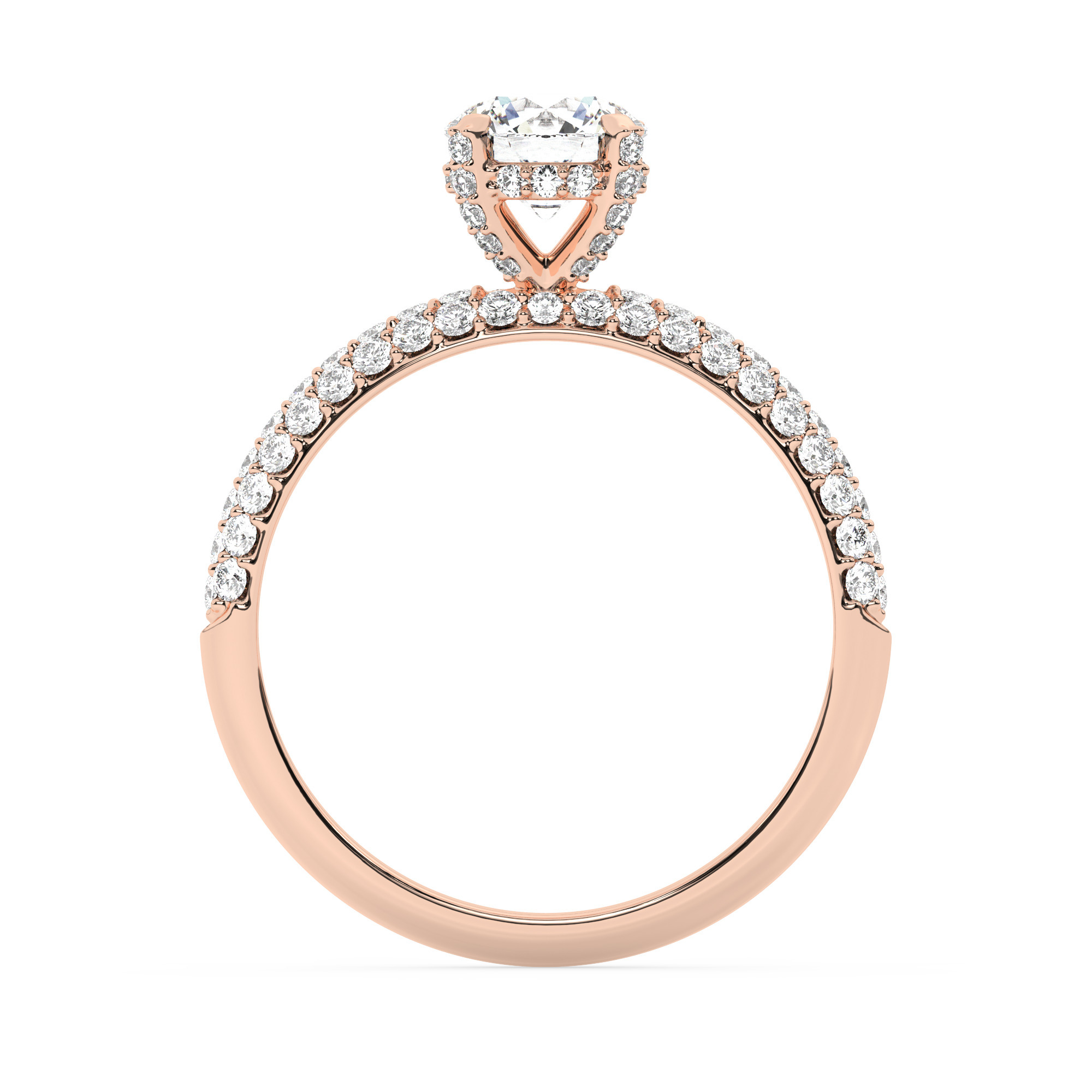 טבעת אירוסין סוליטר וזירקונים בצדדים דגם 50014 זהב אדום רוזגולד 14 קראט במרכז זירקוניה 0.75 קראט בחיתוך עגול מסביב ובצדדים זירקונים בחיתוך עגול – תמונה 3