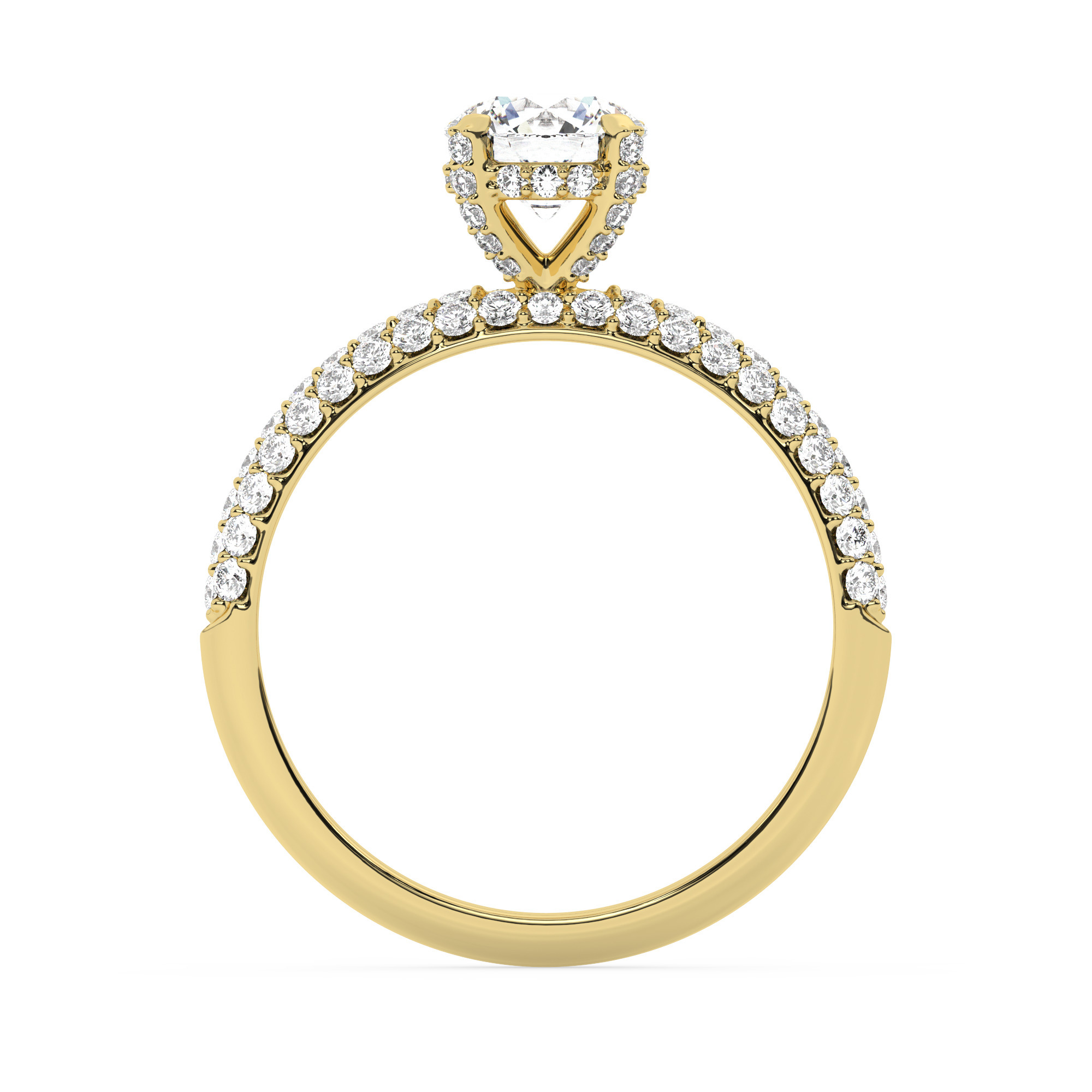 טבעת אירוסין סוליטר ויהלומים בצדדים דגם 50014 כסף מצופה זהב צהוב במרכז יהלום מעבדה 0.75 קראט בחיתוך עגול עם תעודה גמולוגית מסביב ובצדדים יהלומי מעבדה במשקל כולל של 0.50 קראט בחיתוך עגול – תמונה 3