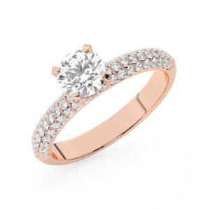 טבעת אירוסין סוליטר ויהלומים בצדדים דגם 50014 כסף מצופה זהב אדום רוזגולד במרכז יהלום מעבדה 0.75 קראט בחיתוך עגול עם תעודה גמולוגית מסביב ובצדדים יהלומי מעבדה במשקל כולל של 0.50 קראט בחיתוך עגול