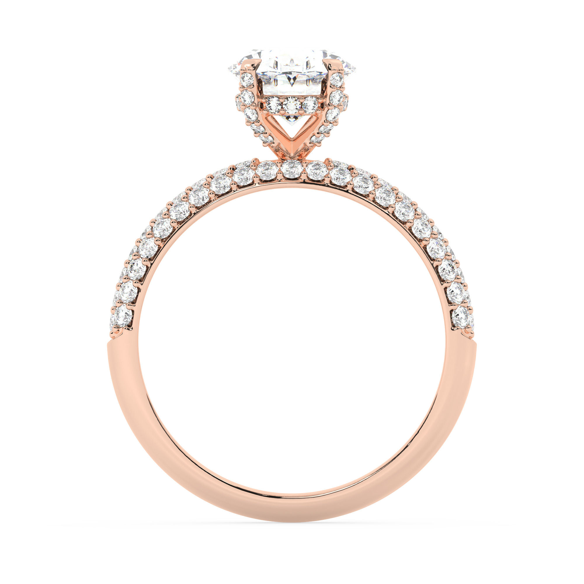 טבעת אירוסין סוליטר וזירקונים בצדדים דגם 50014 זהב אדום רוזגולד 14 קראט במרכז זירקוניה 2 קראט בחיתוך אובל מסביב ובצדדים זירקונים בחיתוך עגול – תמונה 3