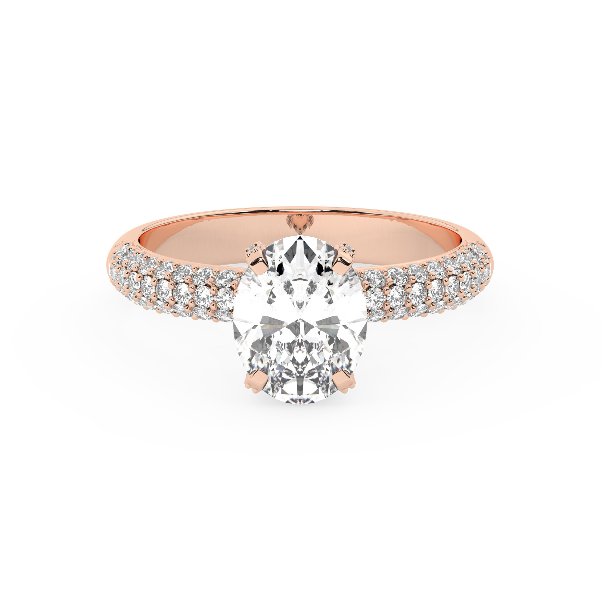 טבעת אירוסין סוליטר וזירקונים בצדדים דגם 50014 זהב אדום רוזגולד 14 קראט במרכז זירקוניה 2 קראט בחיתוך אובל מסביב ובצדדים זירקונים בחיתוך עגול – תמונה 2