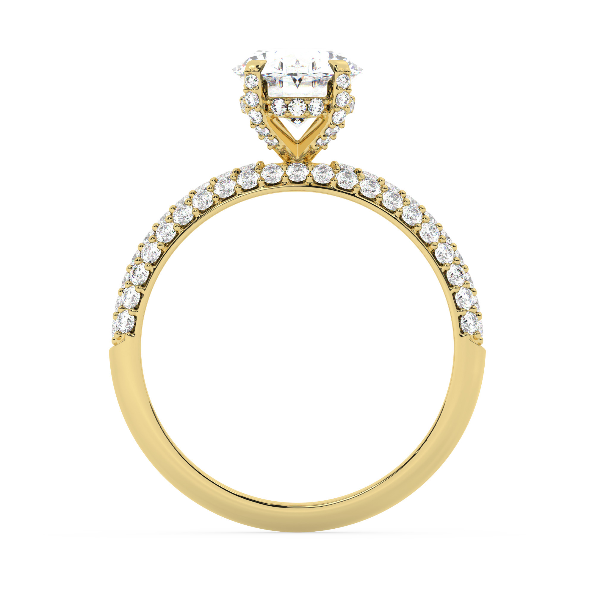 טבעת אירוסין סוליטר וזירקונים בצדדים דגם 50014 זהב צהוב 14 קראט במרכז זירקוניה 2.50 קראט בחיתוך אובל מסביב ובצדדים זירקונים בחיתוך עגול – תמונה 3