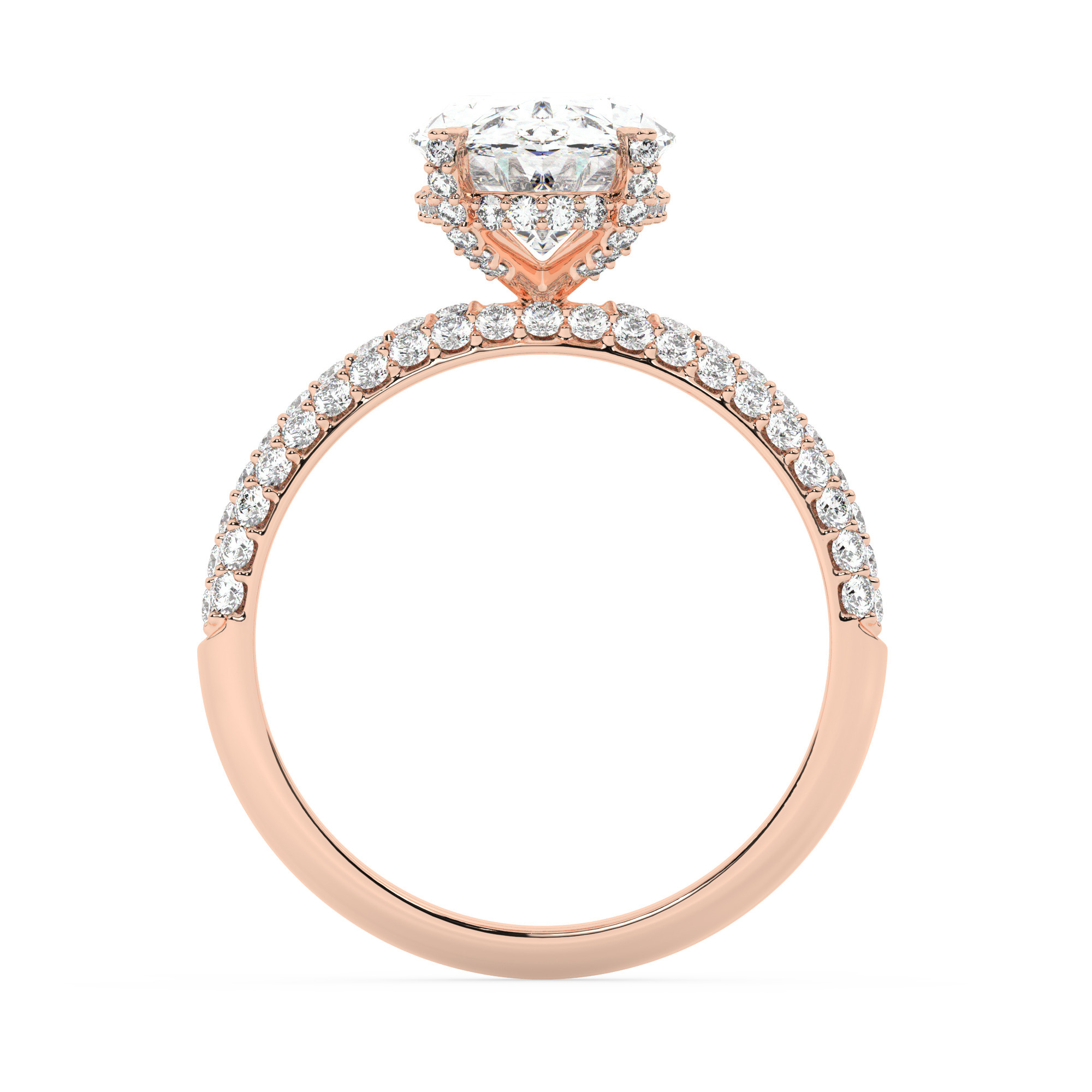 טבעת אירוסין סוליטר וזירקונים בצדדים דגם 50014 כסף מצופה זהב אדום רוזגולד במרכז זירקוניה 3 קראט בחיתוך אובל מסביב ובצדדים זירקונים בחיתוך עגול – תמונה 3