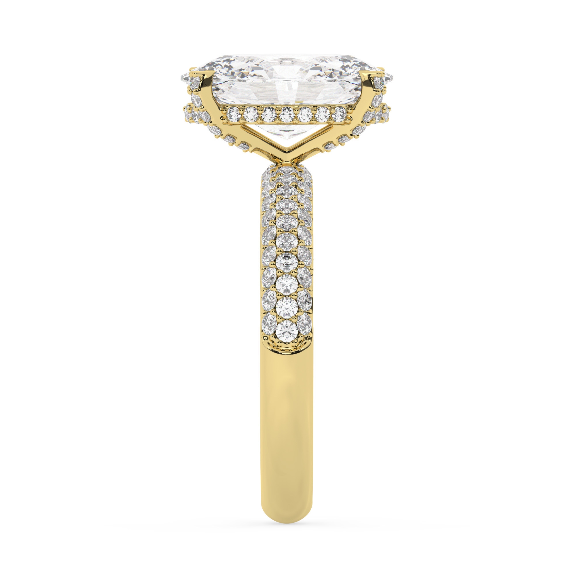 טבעת אירוסין סוליטר וזירקונים בצדדים דגם 50014 זהב צהוב 14 קראט במרכז זירקוניה 3 קראט בחיתוך אובל מסביב ובצדדים זירקונים בחיתוך עגול – תמונה 4