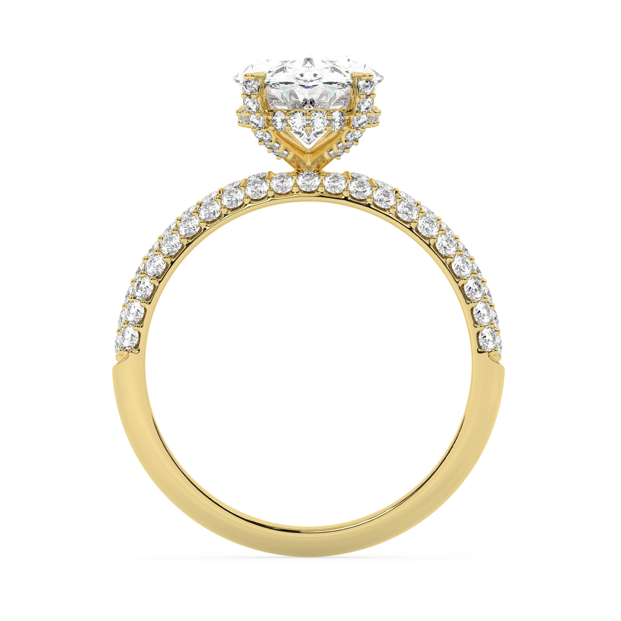 טבעת אירוסין סוליטר וזירקונים בצדדים דגם 50014 זהב צהוב 14 קראט במרכז זירקוניה 4 קראט בחיתוך אובל מסביב ובצדדים זירקונים בחיתוך עגול – תמונה 3