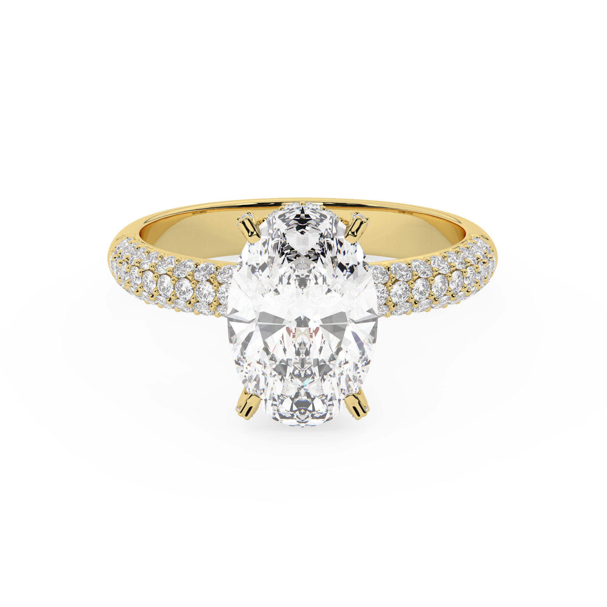 טבעת אירוסין סוליטר וזירקונים בצדדים דגם 50014 כסף מצופה זהב צהוב במרכז זירקוניה 4 קראט בחיתוך אובל מסביב ובצדדים זירקונים בחיתוך עגול – תמונה 2