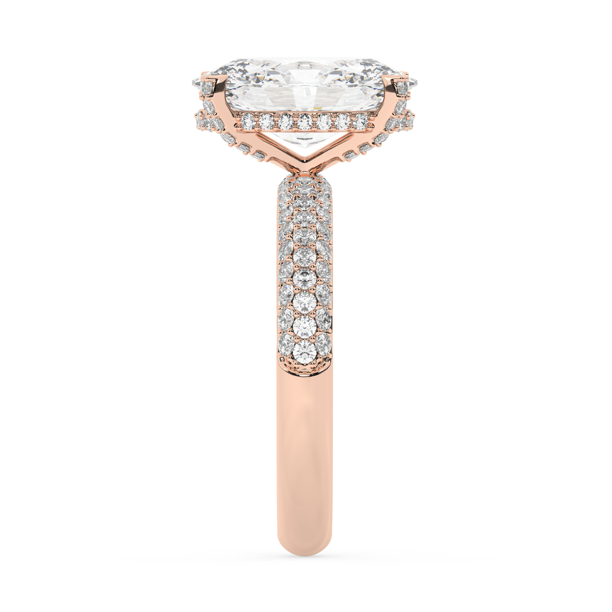 טבעת אירוסין סוליטר וזירקונים בצדדים דגם 50014 זהב אדום רוזגולד 14 קראט במרכז זירקוניה 5 קראט בחיתוך אובל מסביב ובצדדים זירקונים בחיתוך עגול – תמונה 4