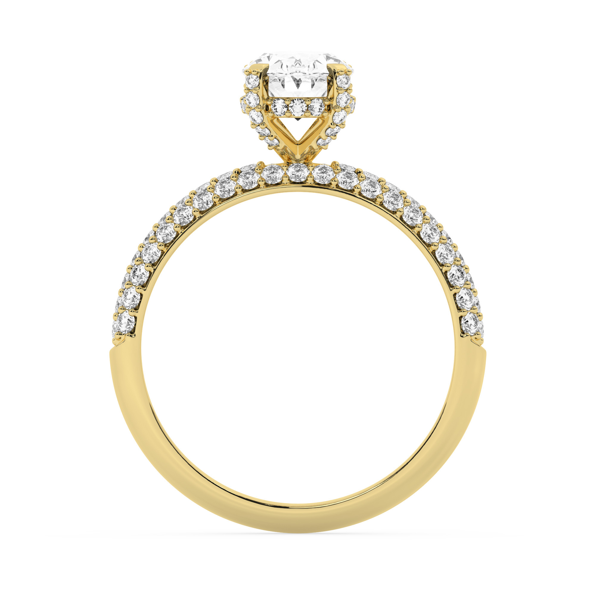 טבעת אירוסין סוליטר וזירקונים בצדדים דגם 50014 זהב צהוב 14 קראט במרכז זירקוניה 0.75 קראט בחיתוך אובל מסביב ובצדדים זירקונים בחיתוך עגול – תמונה 3