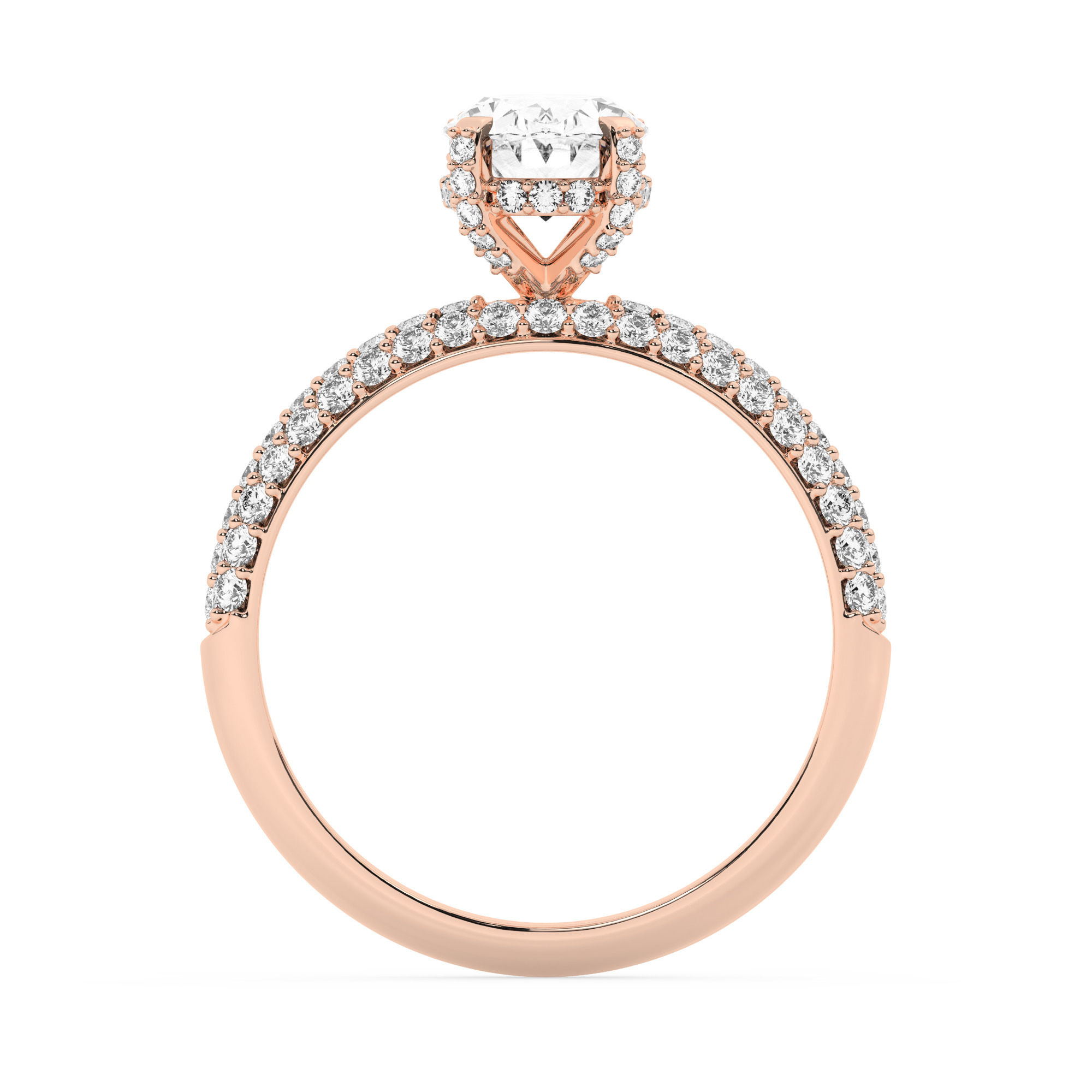 טבעת אירוסין סוליטר ויהלומים בצדדים דגם 50014 כסף מצופה זהב אדום רוזגולד במרכז יהלום מעבדה 0.75 קראט בחיתוך אובל עם תעודה גמולוגית מסביב ובצדדים יהלומי מעבדה במשקל כולל של 0.50 קראט בחיתוך עגול – תמונה 3