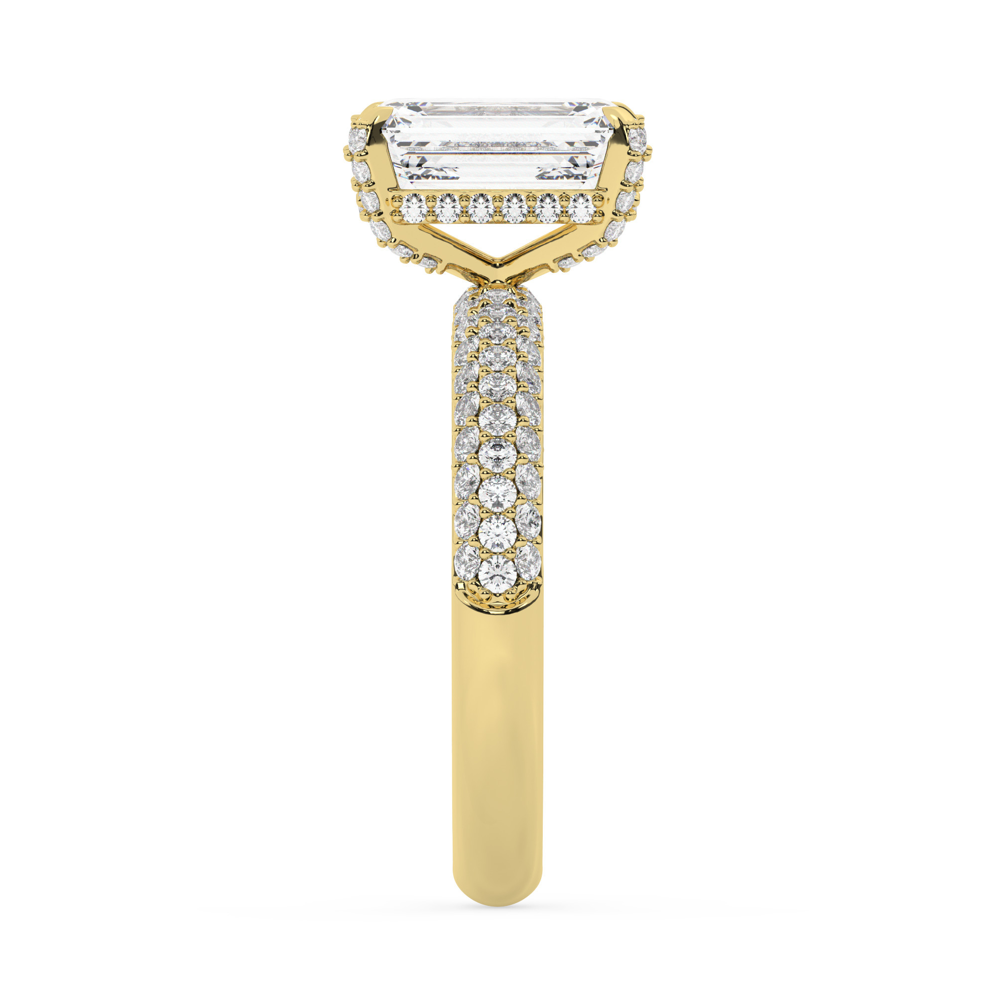 טבעת אירוסין סוליטר וזירקונים בצדדים דגם 50014 זהב צהוב 14 קראט במרכז זירקוניה 1.50 קראט בחיתוך אמרלד מסביב ובצדדים זירקונים בחיתוך עגול – תמונה 4