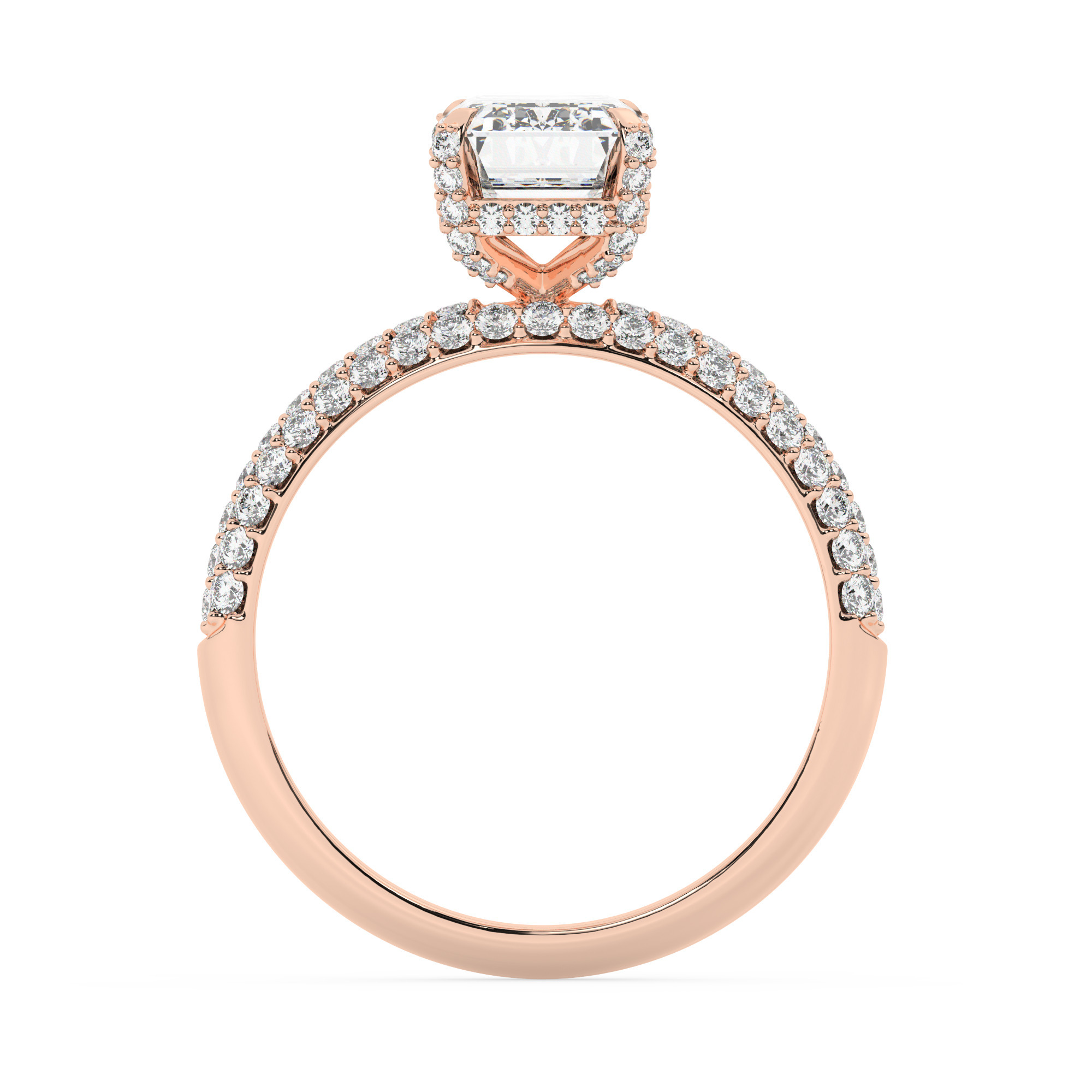 טבעת אירוסין סוליטר ויהלומים בצדדים דגם 50014 כסף מצופה זהב אדום רוזגולד במרכז יהלום מעבדה 0.75 קראט בחיתוך אמרלד עם תעודה גמולוגית מסביב ובצדדים יהלומי מעבדה במשקל כולל של 0.50 קראט בחיתוך עגול – תמונה 3