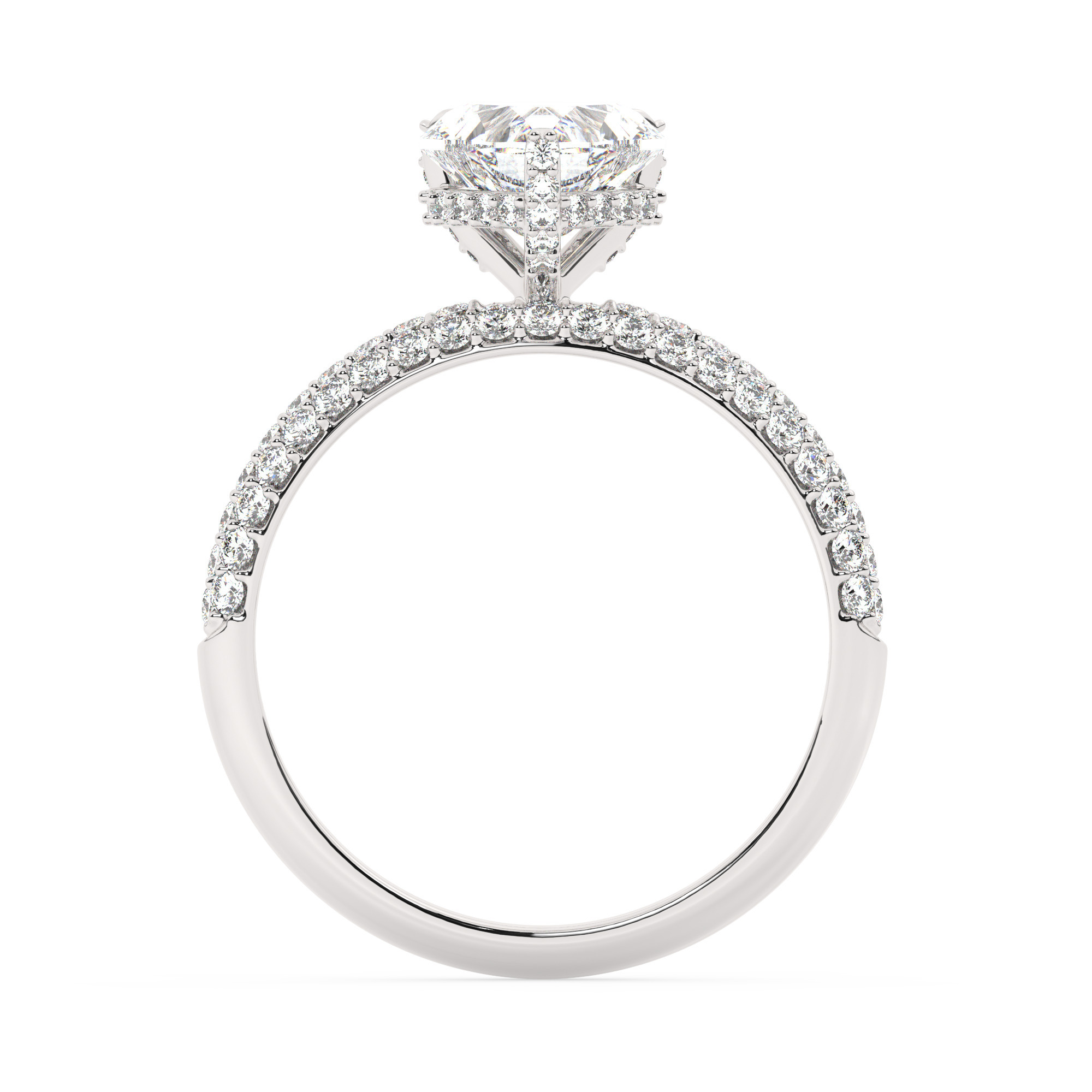 טבעת אירוסין סוליטר ומוסונייט בצדדים דגם 50014 כסף מצופה זהב לבן במרכז אבן מעבדה מוסונייט 1.50 קראט בחיתוך לב עם תעודה גמולוגית בינלאומית GRA מסביב ובצדדים אבני מעבדה מוסונייט במשקל כולל של 0.50 קראט בחיתוך עגול – תמונה 3