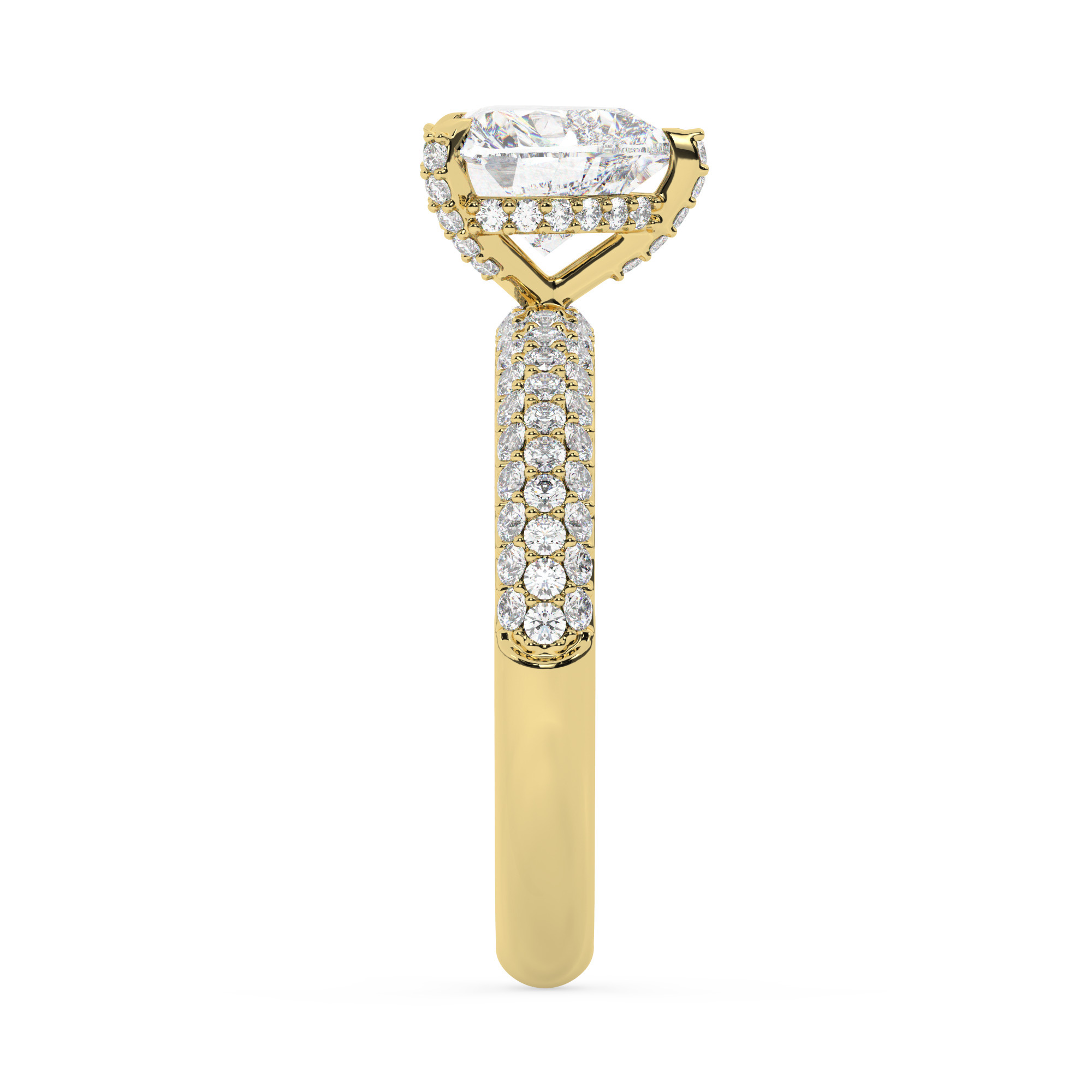 טבעת אירוסין סוליטר ויהלומים בצדדים דגם 50014 כסף מצופה זהב צהוב במרכז יהלום מעבדה 0.50 קראט בחיתוך לב עם תעודה גמולוגית מסביב ובצדדים יהלומי מעבדה במשקל כולל של 0.50 קראט בחיתוך עגול – תמונה 4