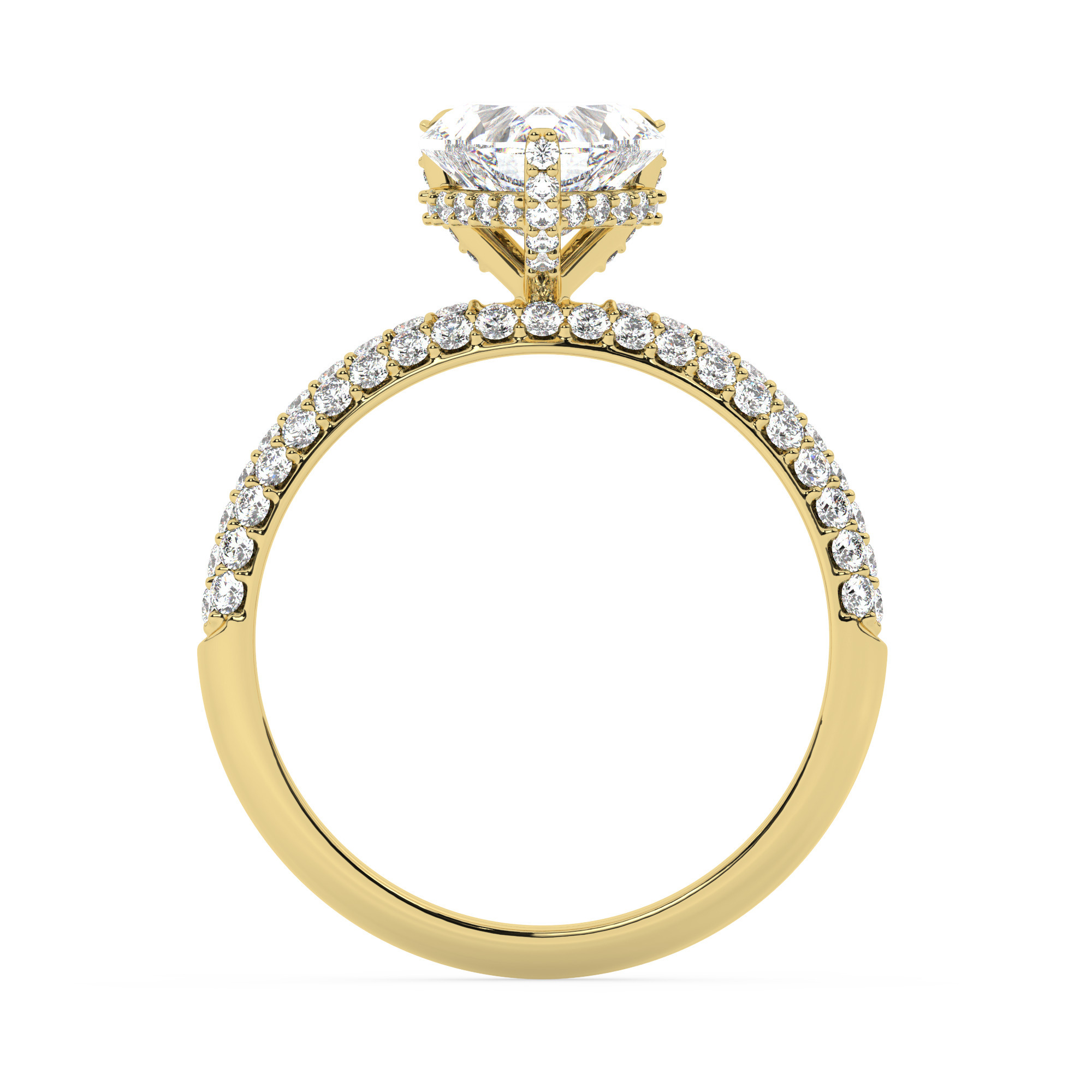 טבעת אירוסין סוליטר וזירקונים בצדדים דגם 50014 זהב צהוב 14 קראט במרכז זירקוניה 0.75 קראט בחיתוך לב מסביב ובצדדים זירקונים בחיתוך עגול – תמונה 3