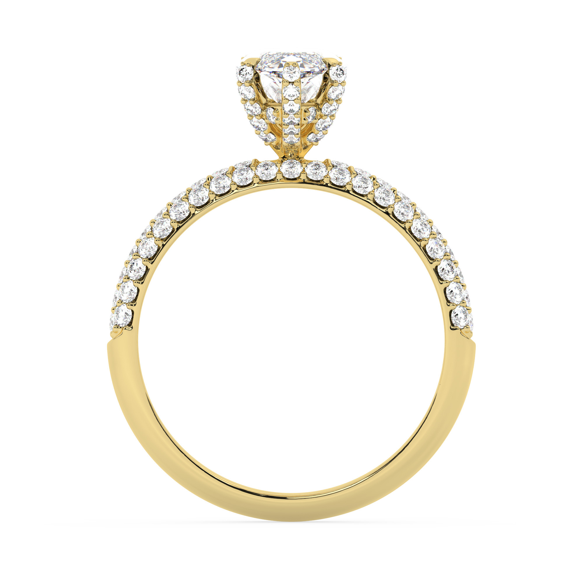 טבעת אירוסין סוליטר ומוסונייט בצדדים דגם 50014 כסף מצופה זהב צהוב במרכז אבן מעבדה מוסונייט 1 קראט בחיתוך מרקיזה עם תעודה גמולוגית בינלאומית GRA מסביב ובצדדים אבני מעבדה מוסונייט במשקל כולל של 0.50 קראט בחיתוך עגול – תמונה 3